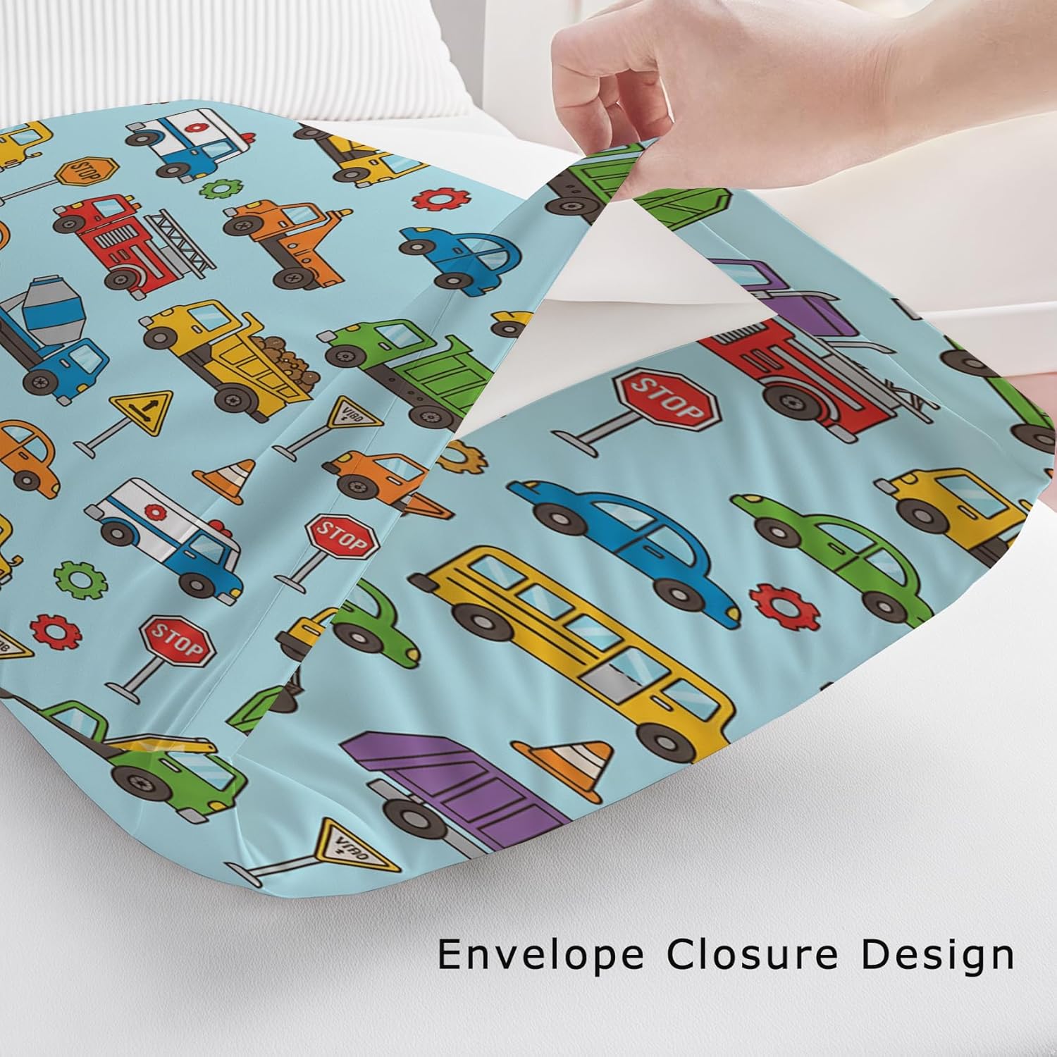 Colorcity Car Pillow Cases Standard Size Set of 2, Construction Pillowcases with Envelope Closure, Soft Breathable Microfiber Pillow Covers for Bed, Couch, Kids Gifts