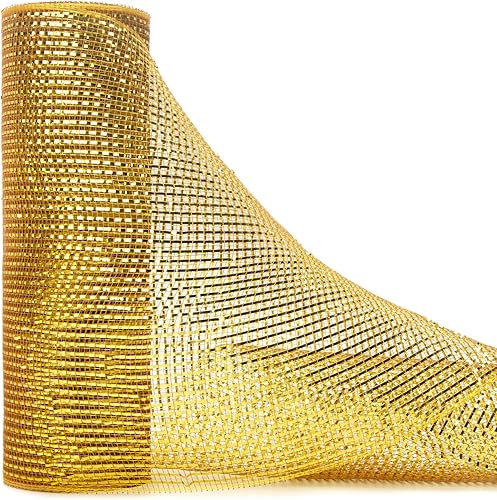 Ribbli Cinta de malla metálica dorada, 10 pulgadas x 30 pies (10 yardas), dorado con lámina dorada de lujo, cinta de Navidad para guirnaldas de