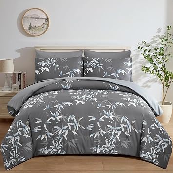 Grey Queen Comforter Set - 7 Pieces Bed in a Bag Bedding Set, Soft Lightweight Microfiber Grey Comforter with Sheets and Pillow Shams, All Season