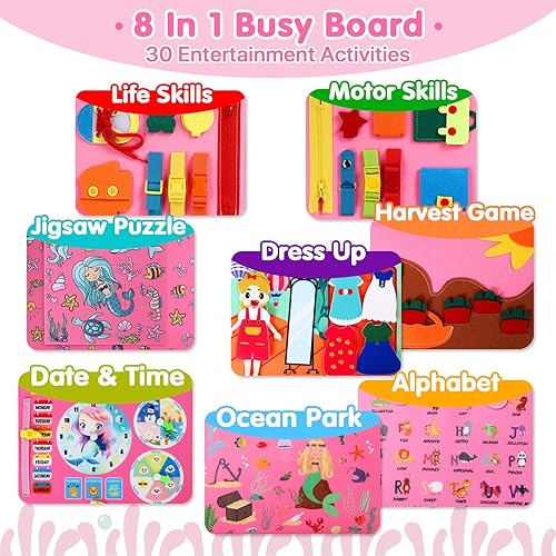 Miniatura 3 de Busy Board - Juguetes Montessori para niños de 1, 2, 3, 4 años, libro de viaje duradero para niños pequeños de 1 a 3 actividades sensoriales,