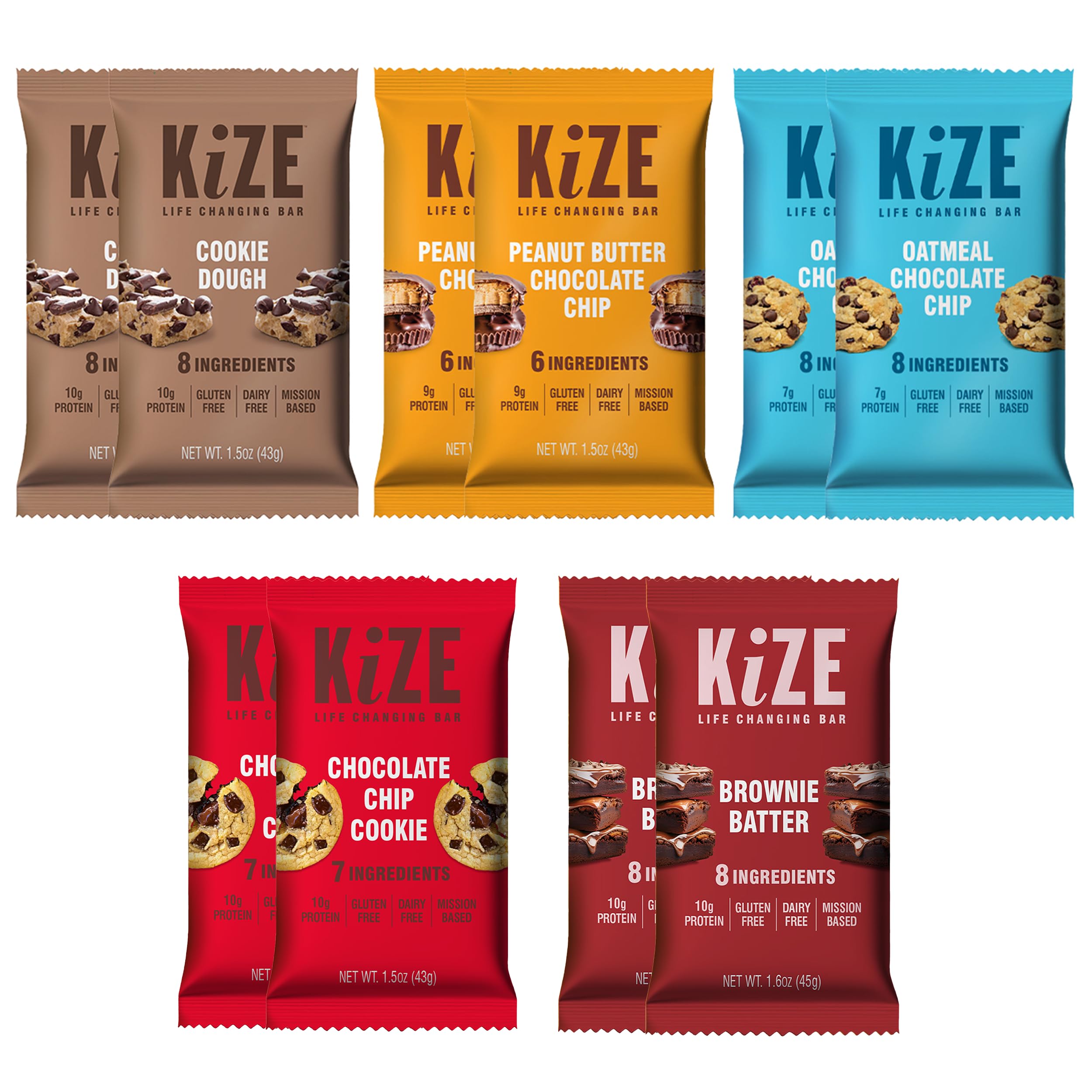 - KiZE Energy Bars - Chocolate Lovers Variety Pack - Gluten Free, Dairy Free Options, Non-GMO, and High Protein Meal Replacement Energy Bars, Clean and Simple Food Ingredients - 7-10g High Protein Snacks, (10 Count)