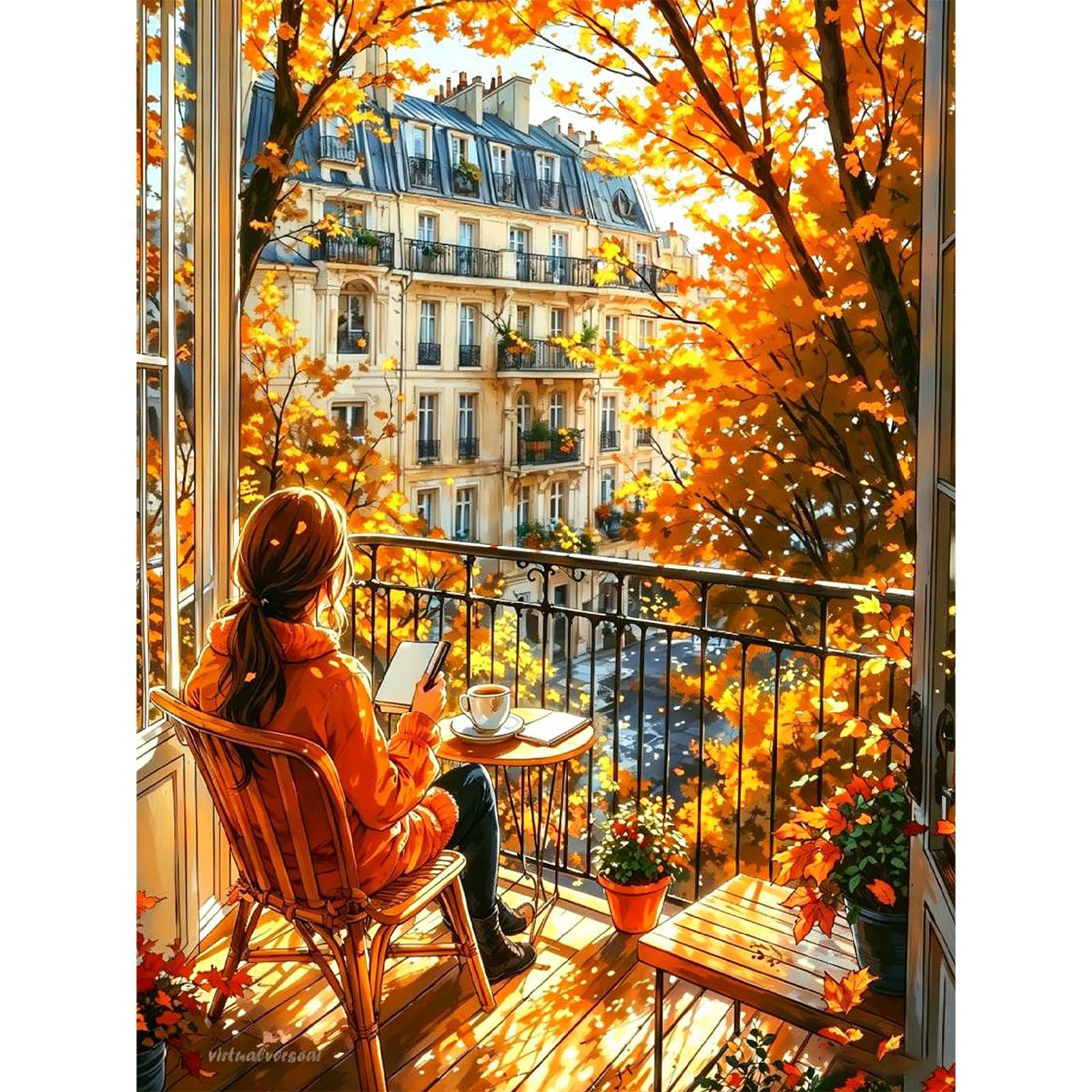 Bowetile Framed Landscape Paint by Numbers for Adults Canvas, Girl Painting by Numbers Kit for Beginners Canvas, DIY Color Oil Painting Acrylic Paints for Home Wall Decor30x40cm