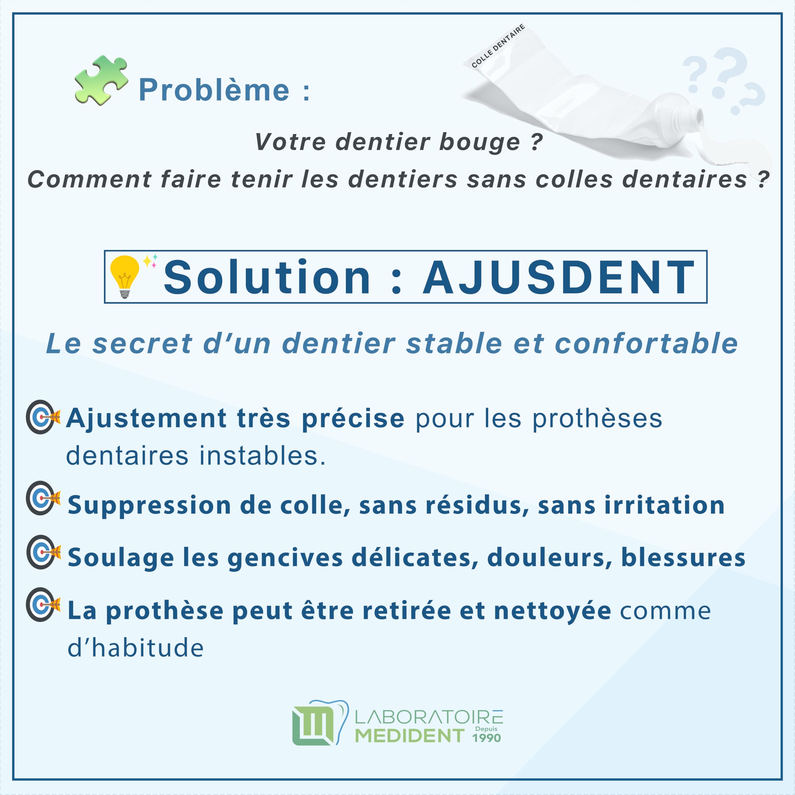 AJUSDENT Rebasage souple pour fixer durablement les dentiers sans colle