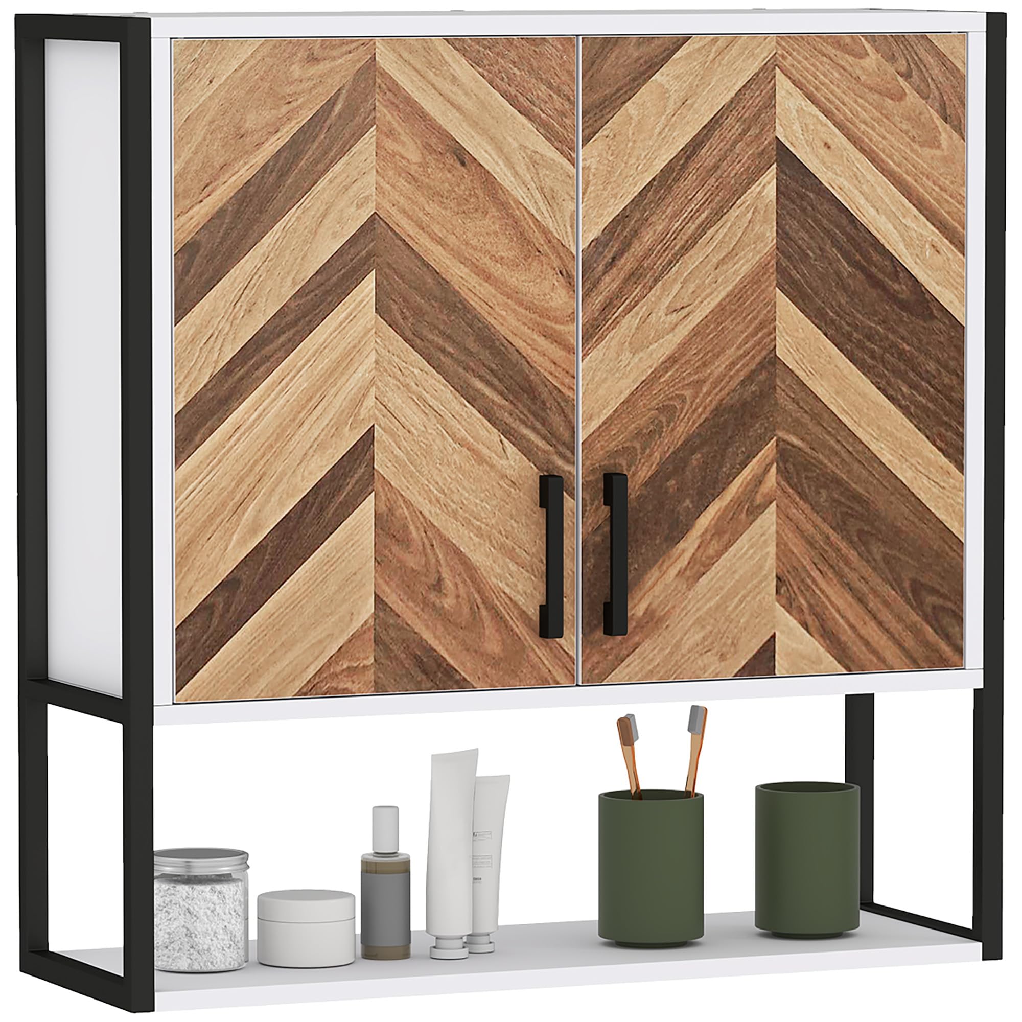HOMCOM Armario de Pared para Baño Multiusos 59x20x60 cm Multicolor | Mueble de Baño Suspendido, Armario Colgante de Almacenamiento, con 2 Puertas, Estante Ajustable, Estante Abierto