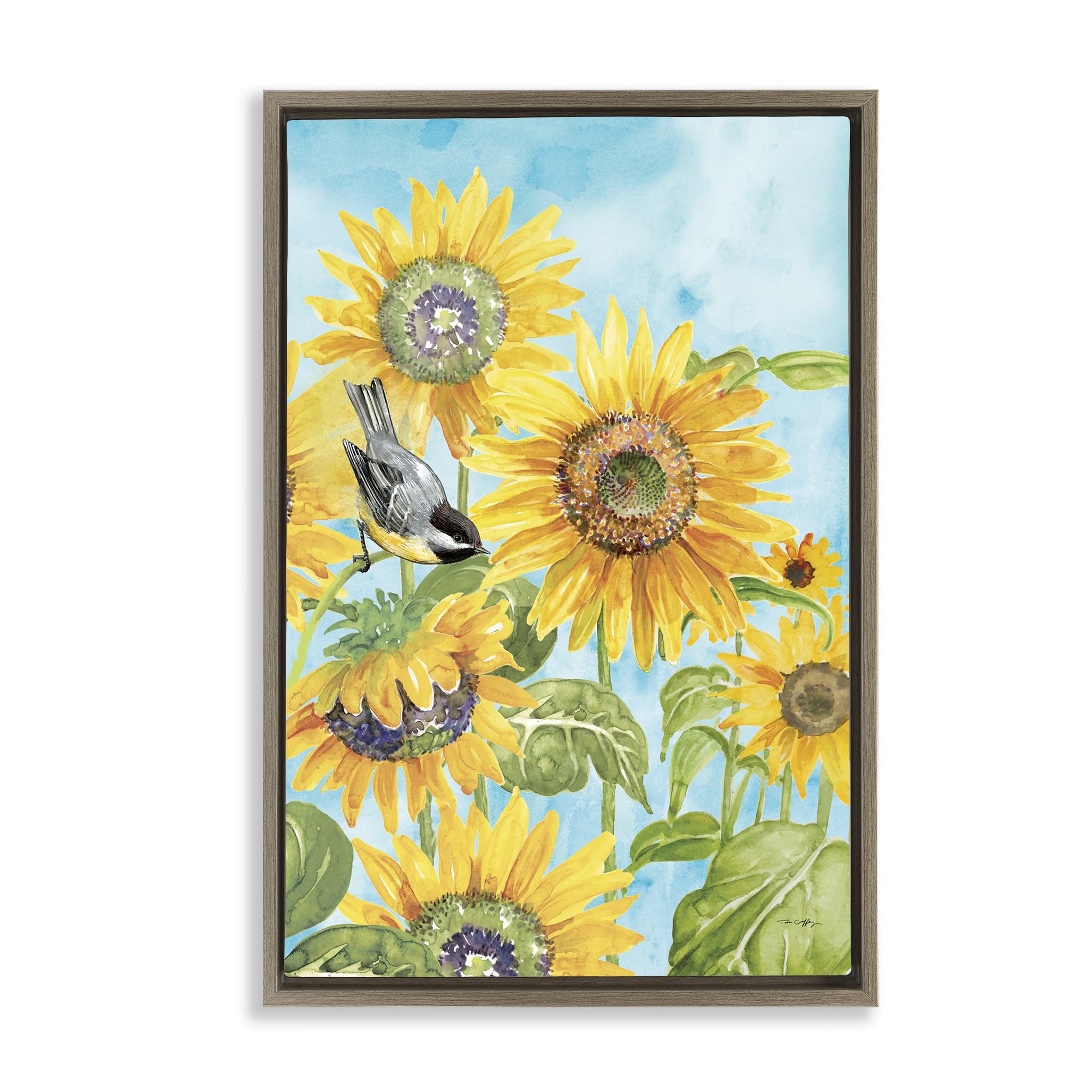 Sunflower Honey Bird Floral Charm, 16 x 24 Inch Canvas in Floater Frame