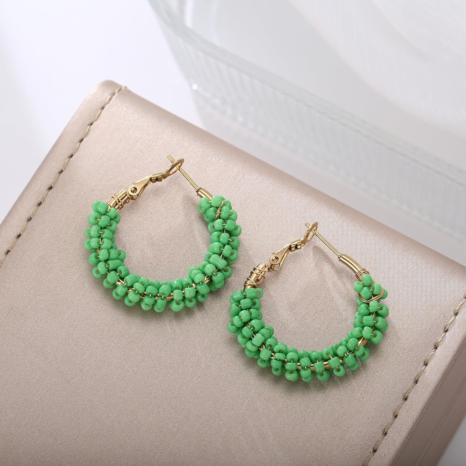 Colorful Beaded Earrings for Women, Boho Flower Hoop Earrings - Image 4
