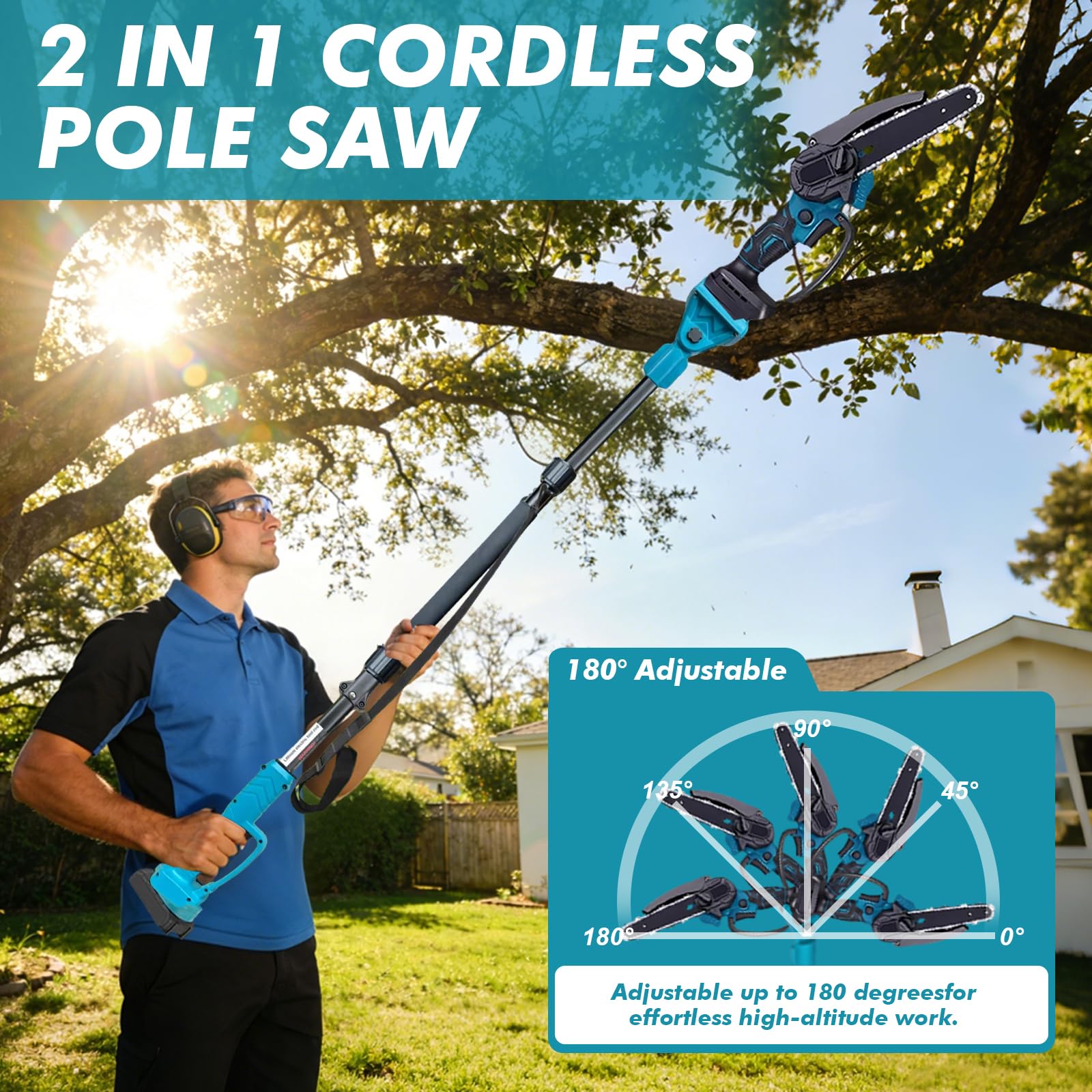 6 Zoll Mini Kettensäge & Akku Elektro Gartenschere,4-in-1 Elektro Hochentaster mit 2 x 4000mAh Akkus,VerläNgerungsstange Bis 2.6m,Bürstenloser Motor,Akku Hochentaster Gartenwerkzeug Set für Baumzweige