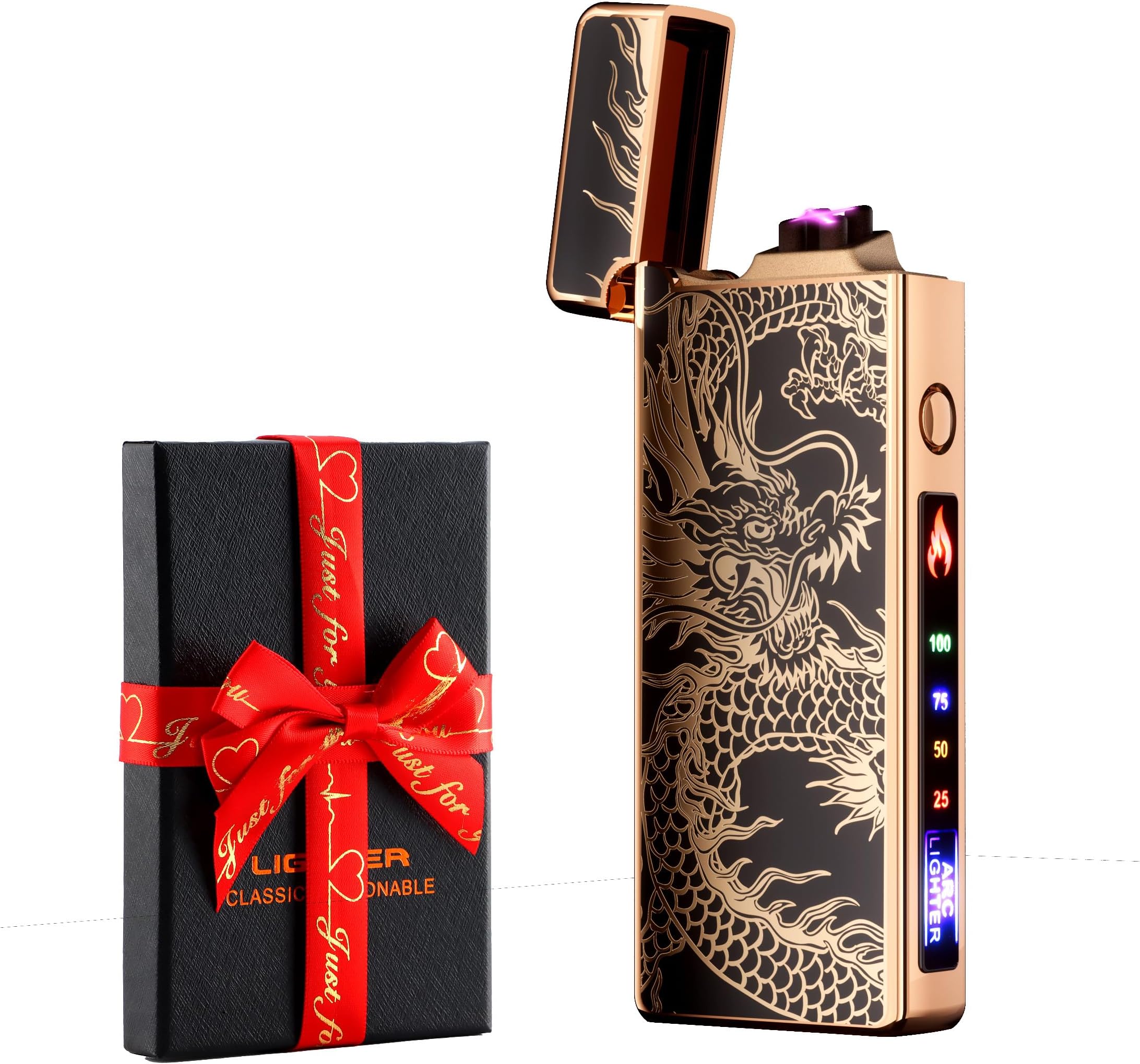 Custom Personalized Cool Lighter Electric Gift Windproof USB Rechargeable Dual Arc for Camping Valentine's Day Gift (dragon)