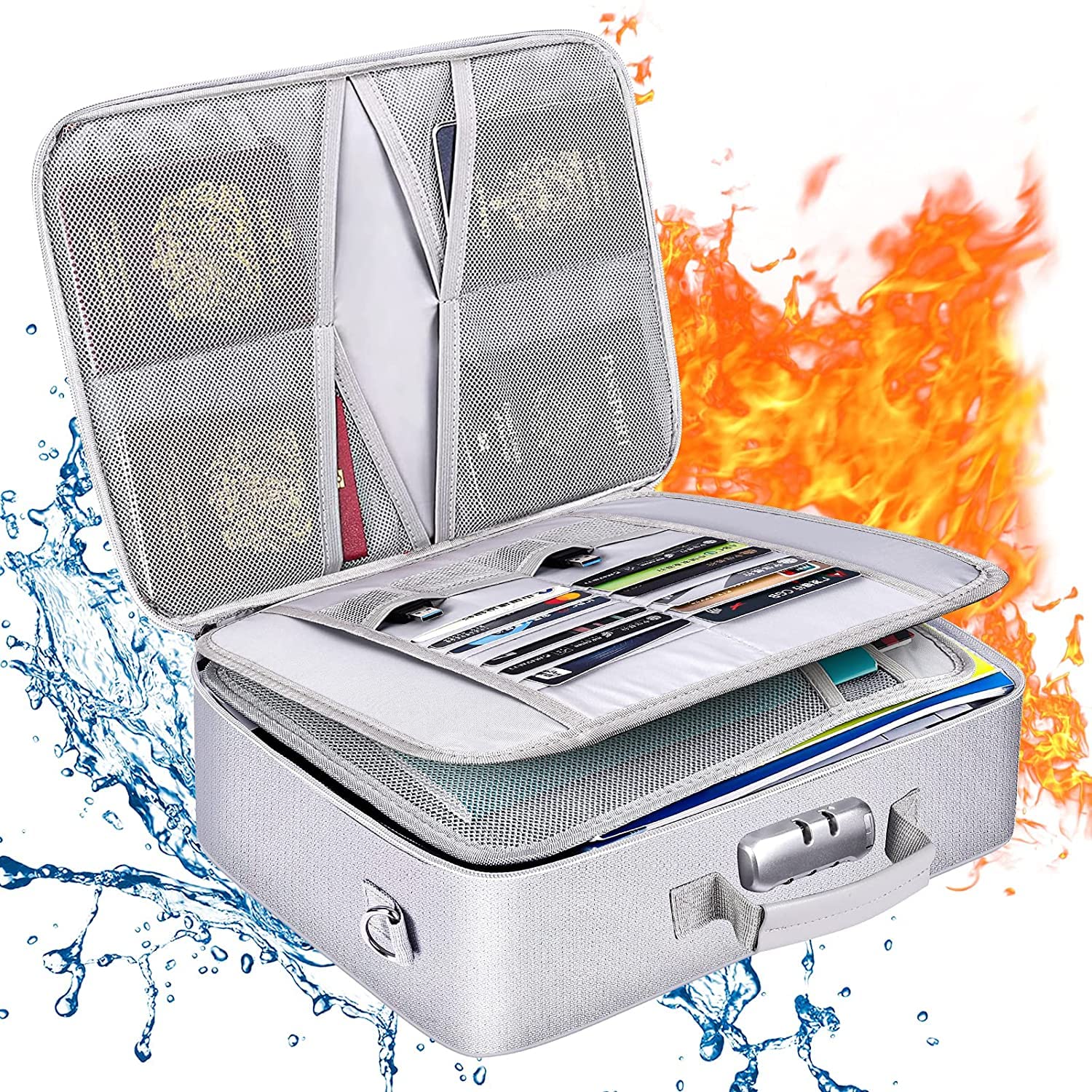 Important Document Organizer, FAIRYLOVE Fireproof & Waterproof Document Bag with Lock, Portable Safe