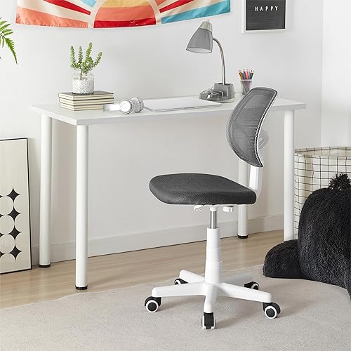 Miniatura 2 de Urban Lifestyle Silla de escritorio giratoria para oficina con respaldo de malla y ruedas giratorias, gris con patas blancas