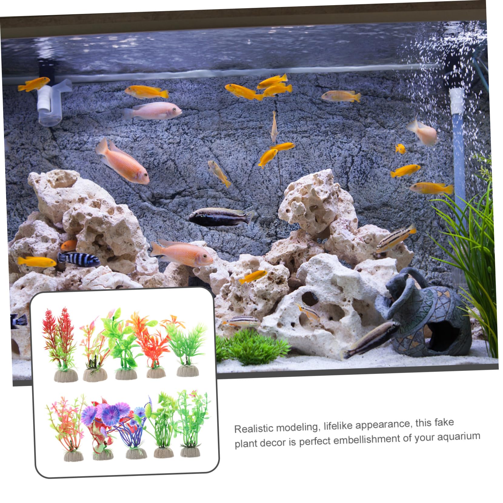 ABOOFAN 5 Set Piante Acquatiche Artificiali Arredamento Carri Armati Acquatico Pianta Decorazioni Per Accessori Per Acquari Piante D'acquario Finte Plastica 10 Pezzi*5