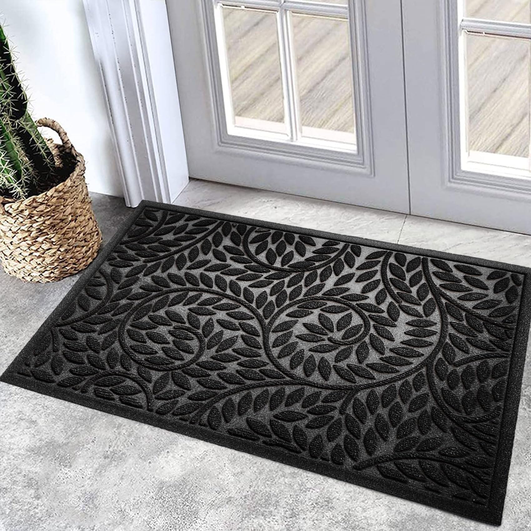 Bulijojo Front Door Mat Entrance,Durable Heavy Duty Welcome Mat,Thick Absorbent Natural Rubber Non Slip Mat,Sturdy Entryway Black 23"x35"