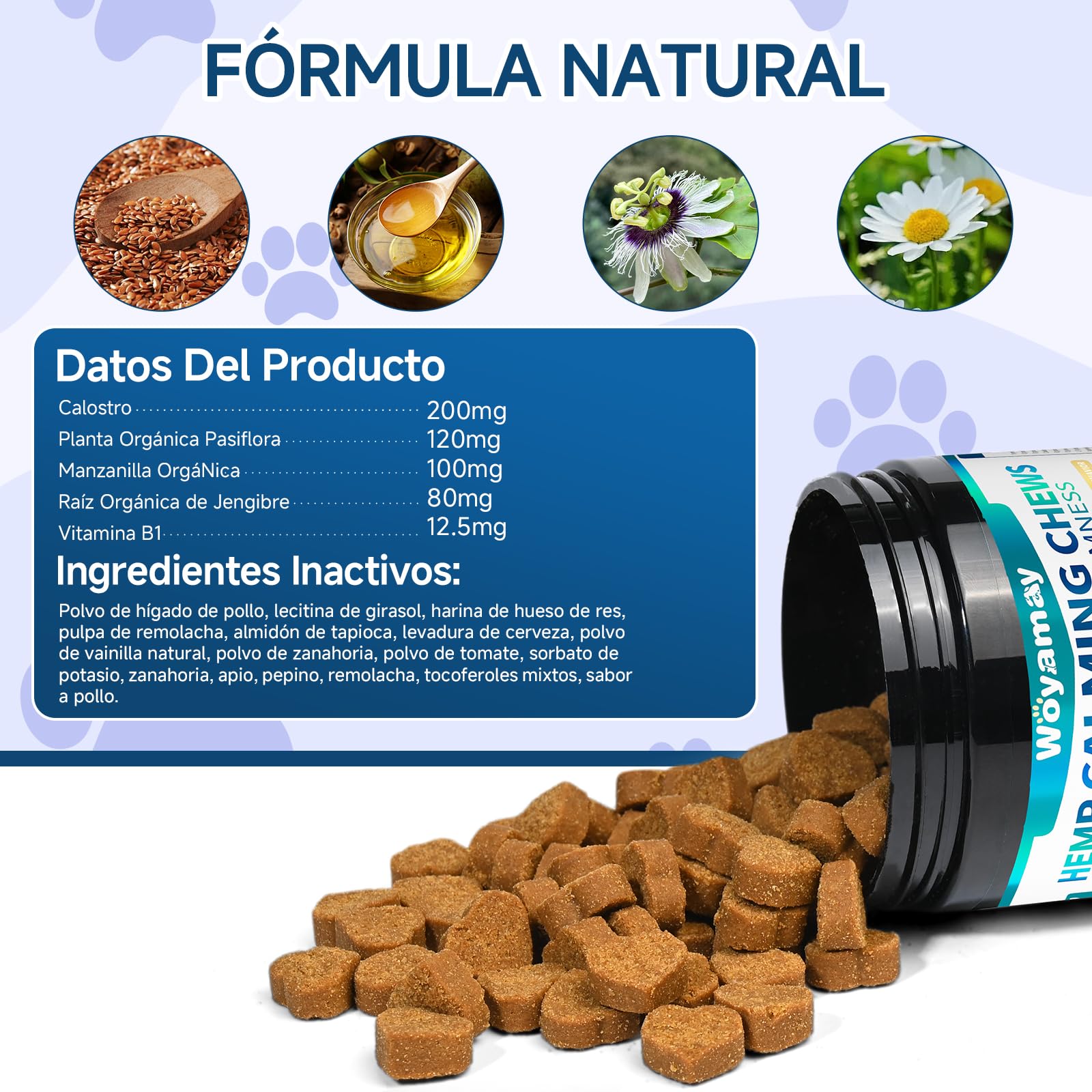 Golosinas Calmantes para Perros, 200 Naturales, Golosinas Tranquilizante para Perros para Apoyar la Calma, Ideales para Situacione de separación, Ladridos, Fuegos Artificiales y Tormentas, Sabor Pollo