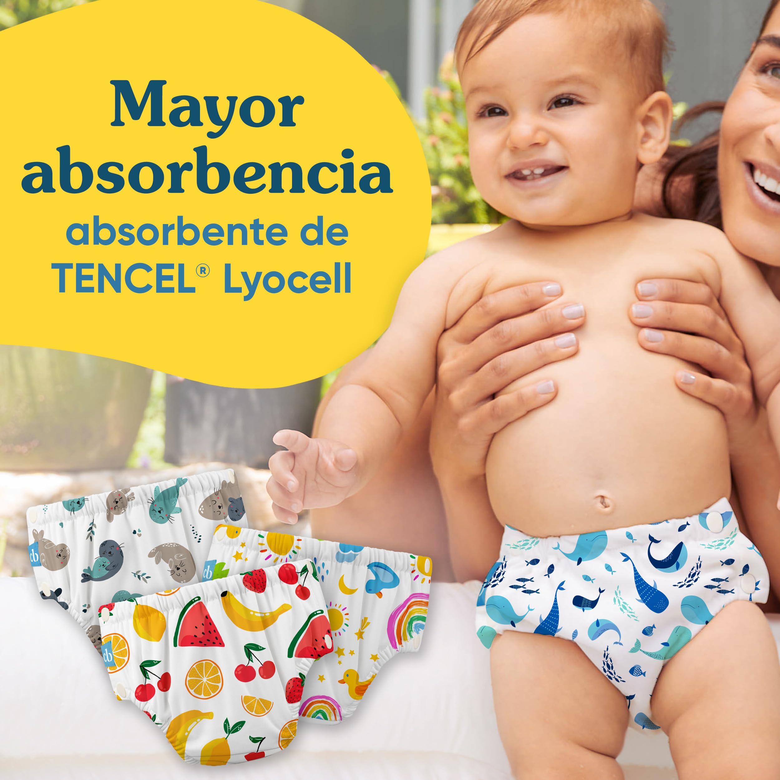 Charlie Banana Pañal de Baño reutilizable con broches de fácil apertura. Para bebés niñas y niños. Hechos con una capa exterior impermeable para prevenir fugas. M - White