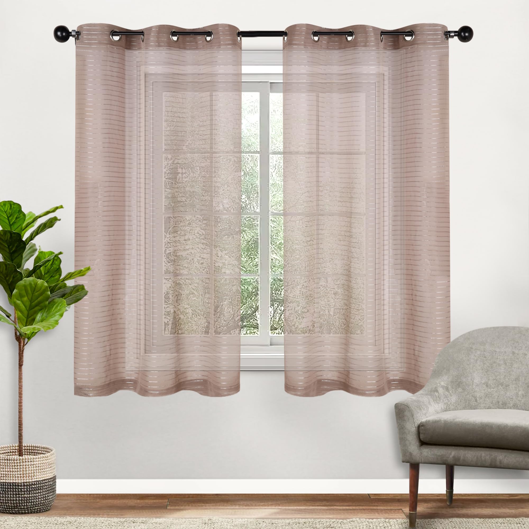 Rideaux transparents filtrant la lumière voilages rayés taupe