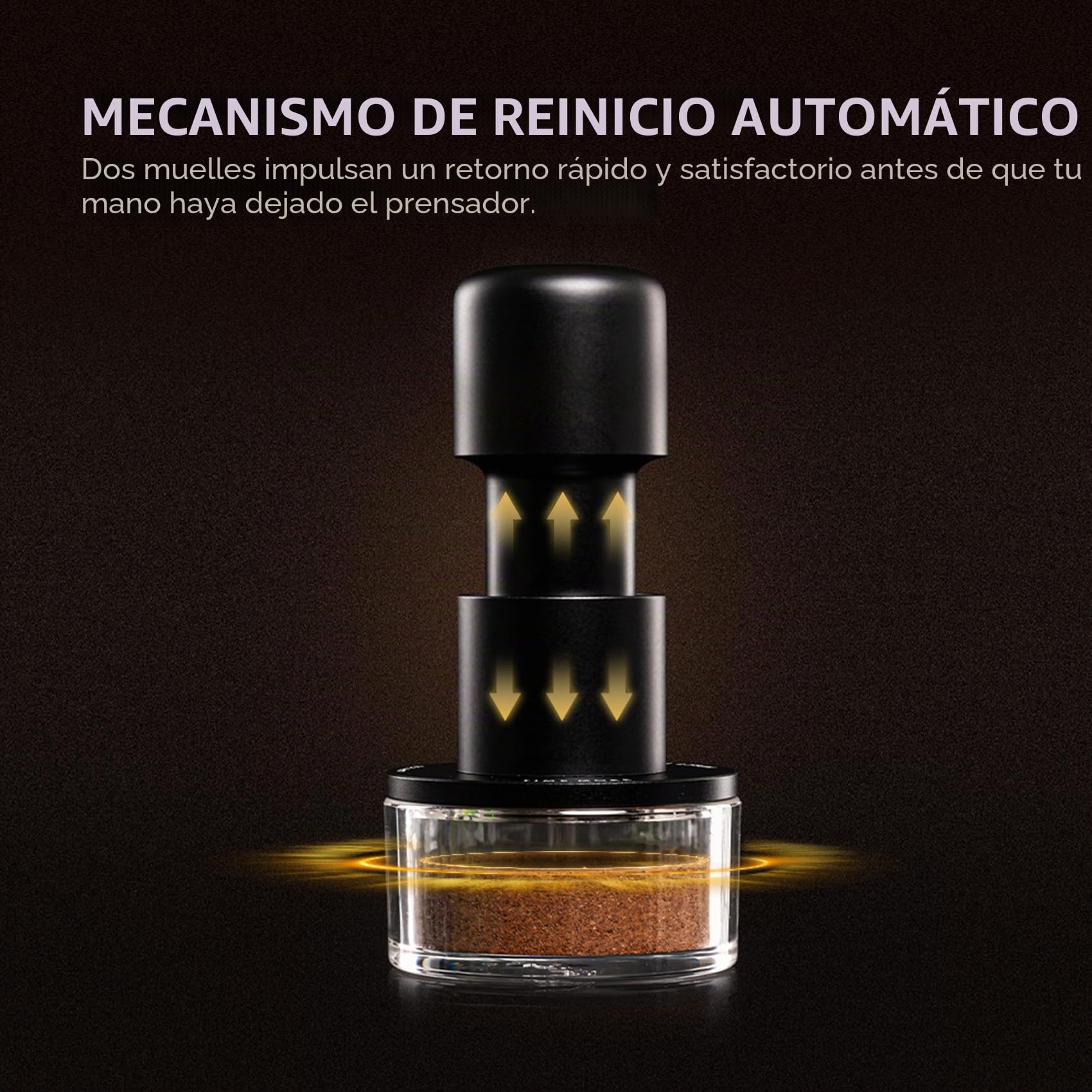 TIMEMORE Tamper de café de 58 mm - Tamper de espresso de impacto de acero inoxidable y aluminio con retroalimentación acústica para baristas, herramienta manual de tampado con resorte para