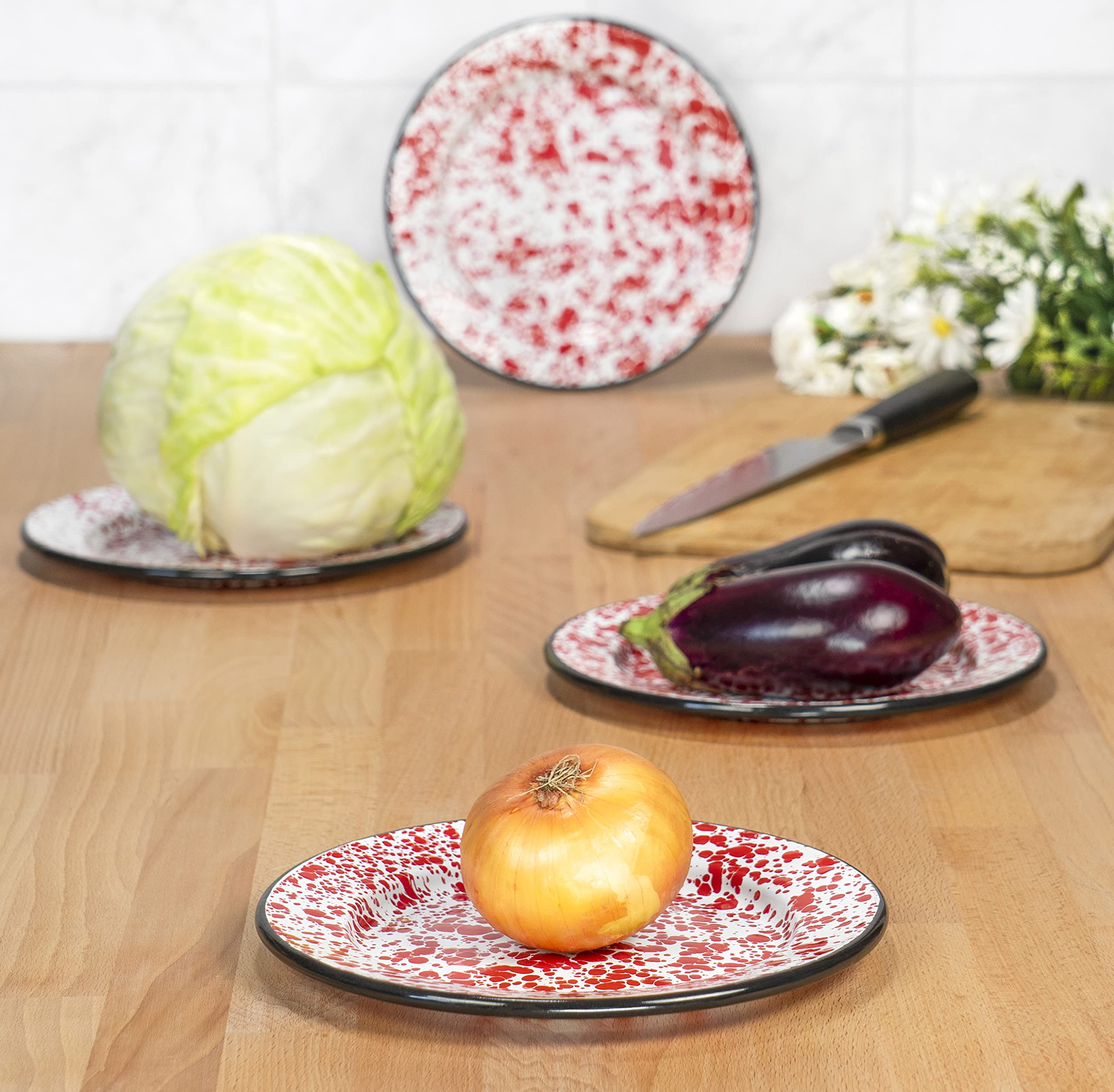 Red Co Enamel Plates Red Enamelware Plate Set Pack