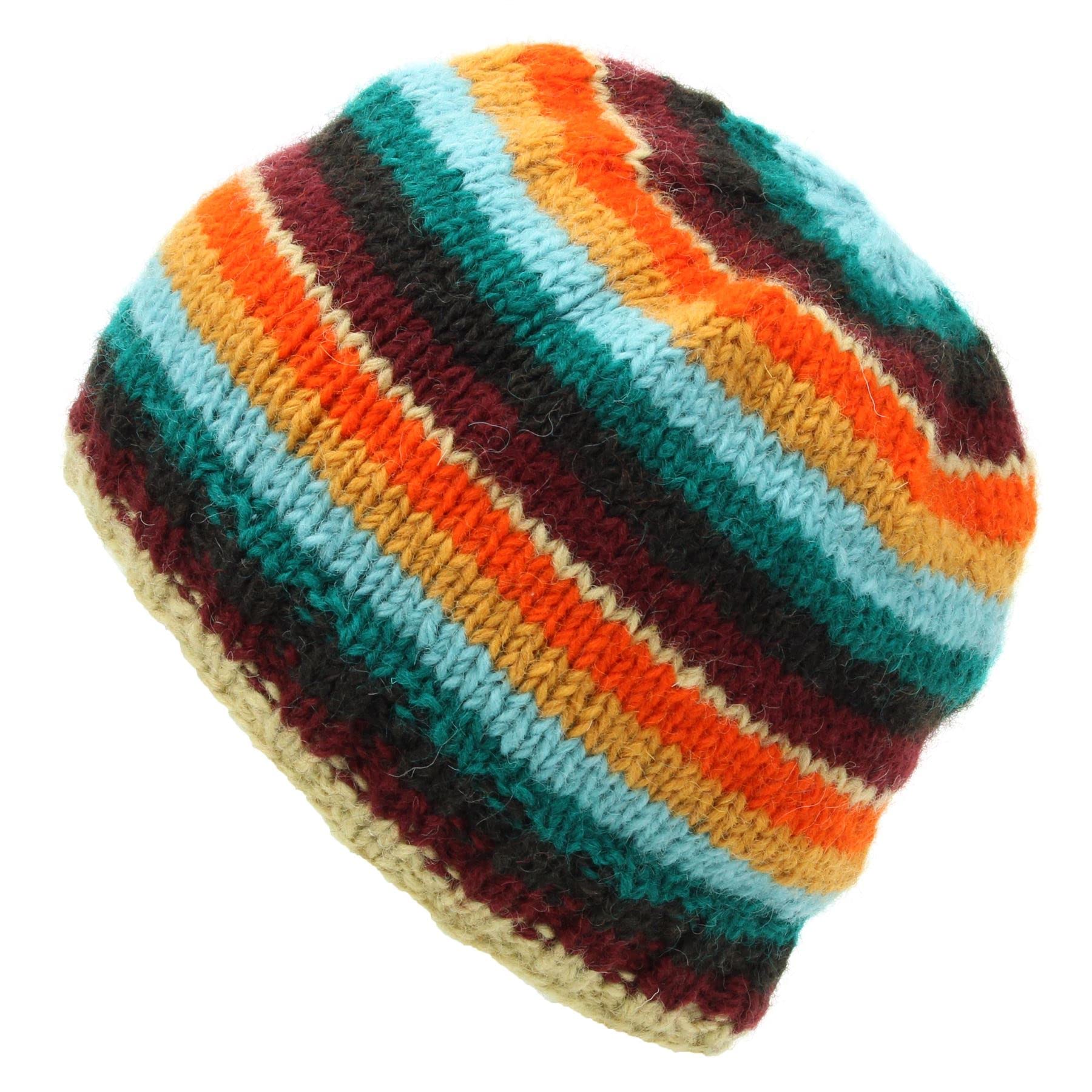 LOUDelephant Hand Knitted Wool Beanie Hat - Stripe Retro D