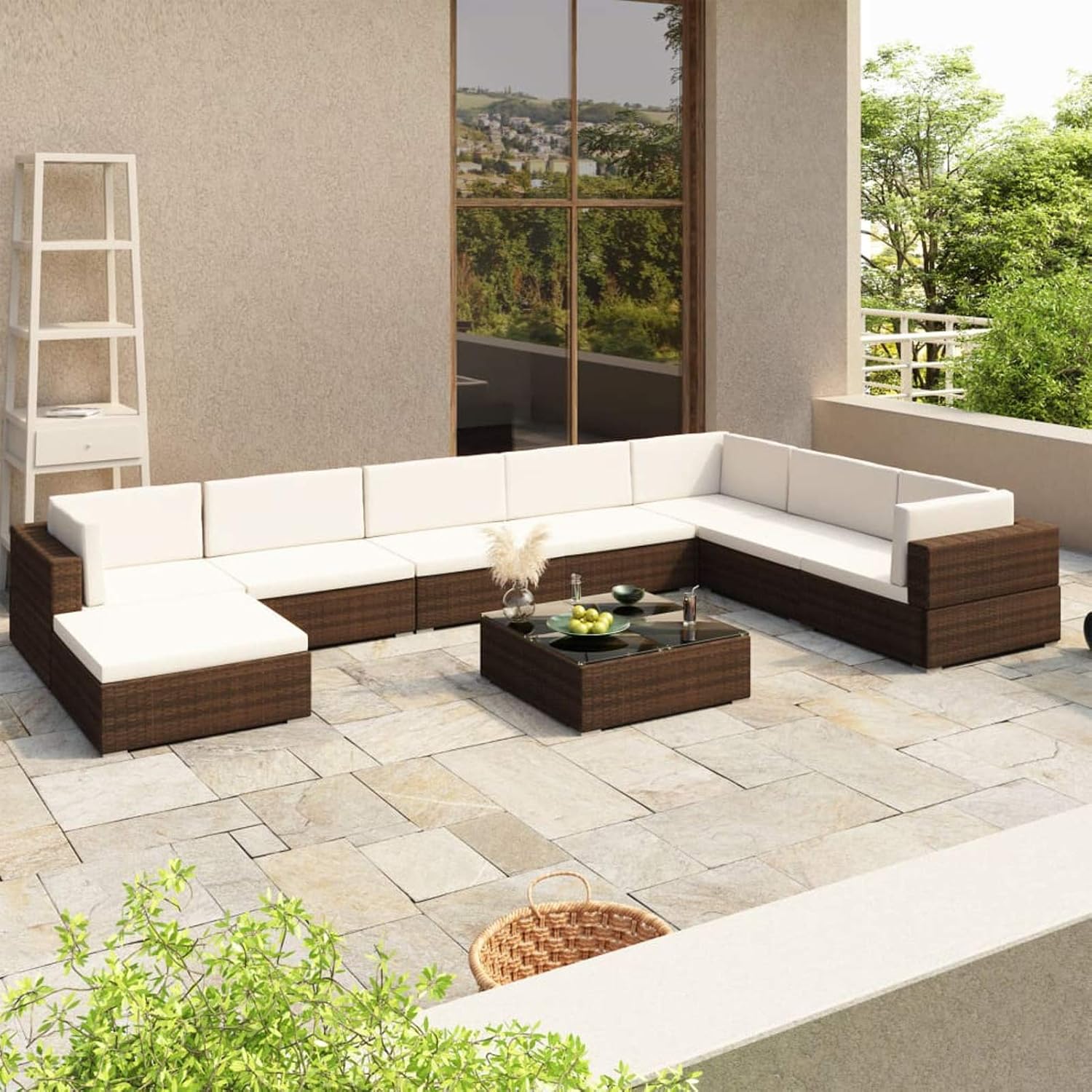 Deufre Muebles de Jardín Exterior 8 Piezas, Sofá Exterior, Conjunto de Jardín de Ratán, Muebles de Terraza,Sofa Jardin con Cojines para Terraza Balcón (Marrón)