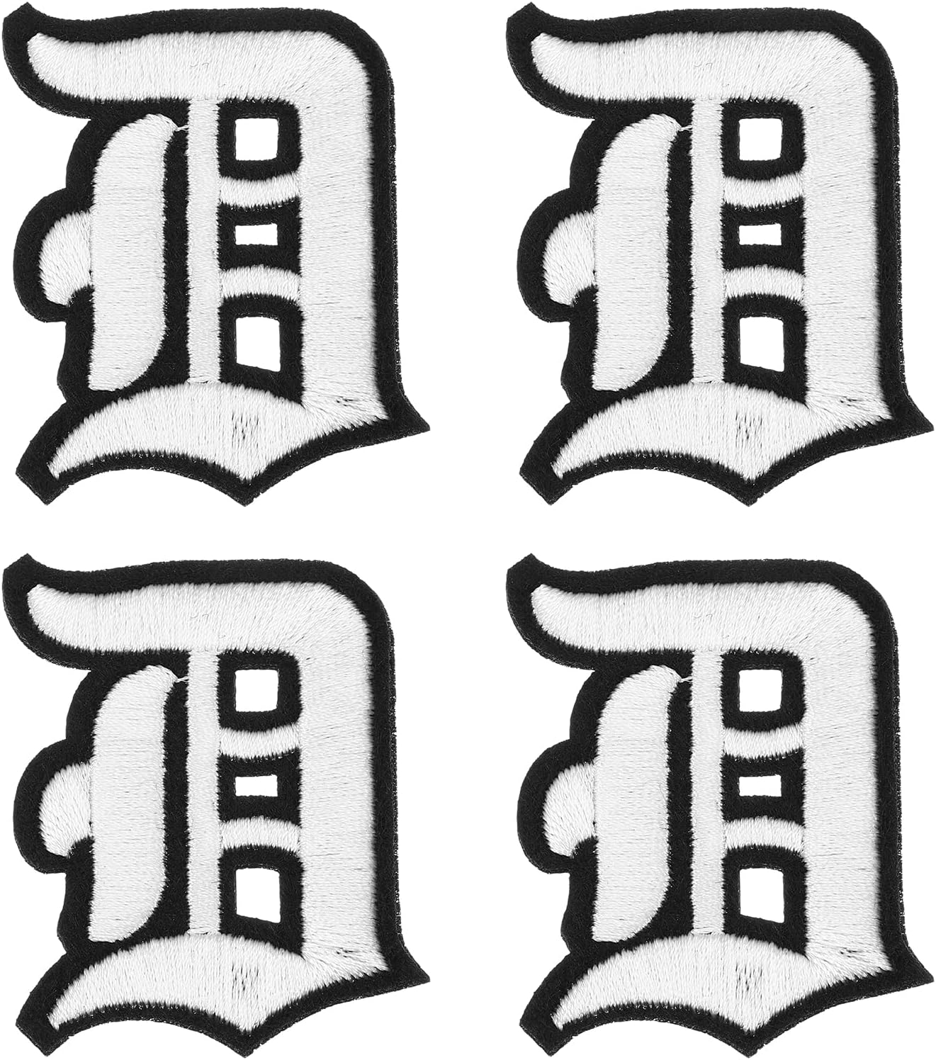 MECCANIXITY Gothic Iron on Letter Patches, 2" Letter D Patches Sew-on Embroidered Alphabet Patch A-Z Old English Letters for DIY Clothes Jeans Jackets Bags, White Black, 4pcs