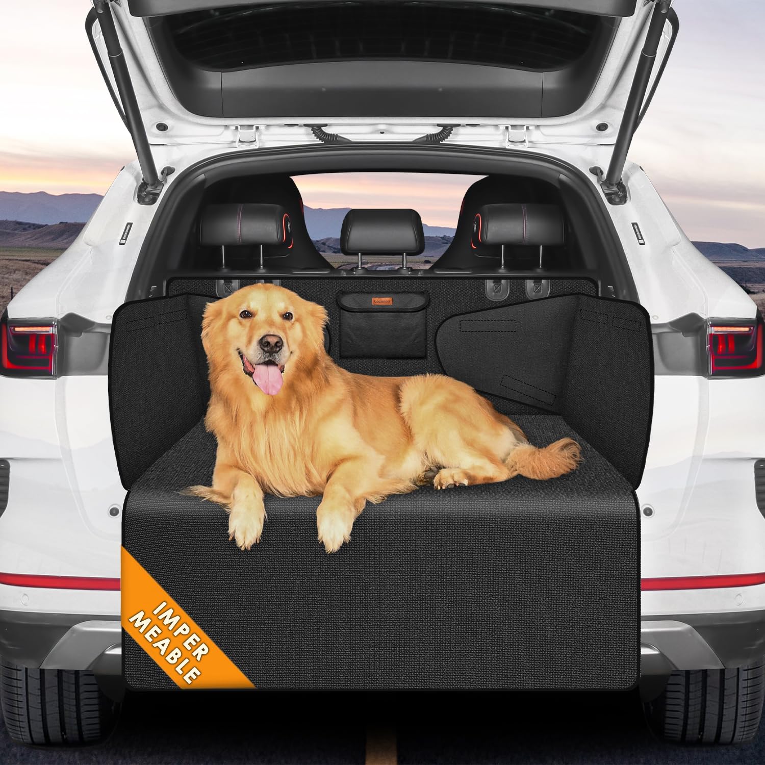 Looxmeer Funda Maletero Coche Perros, Protector Maletero Universal para Perros 185x104cm con Protección Lateral, Cubierta Coche Perro Impermeable Antideslizante Resistente a los Arañazos, Negro
