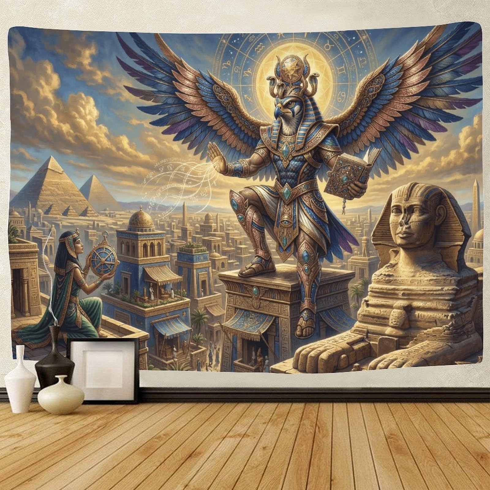 GPMNBCXZK Egyptian Horus Wall Tapestry Fantasy 3D Art Bedroom Dorm Living Room Pyramid Hanging Decor 150cmx200cm