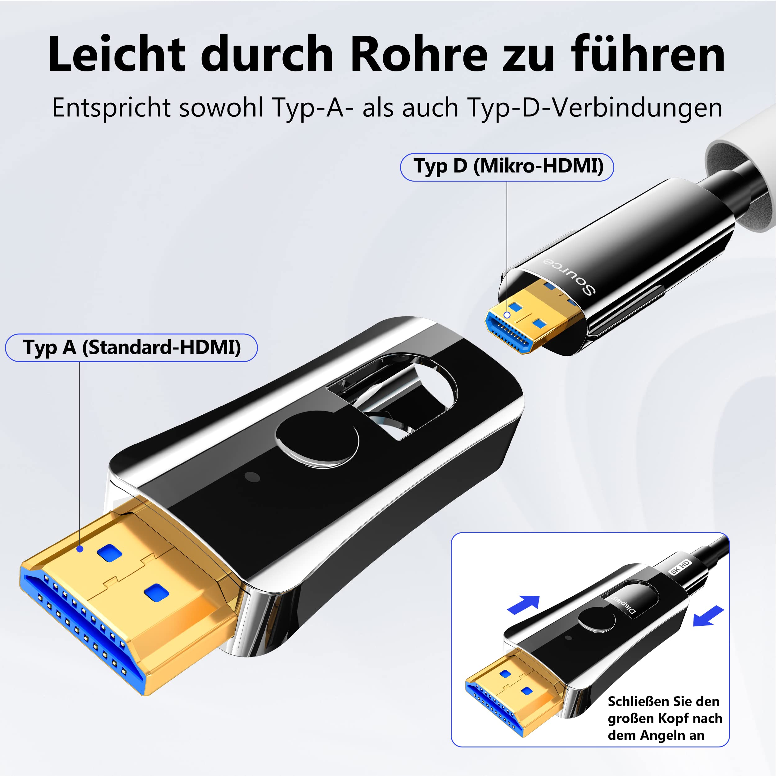 DGHUMEN Cavo HDMI 2.1 10 Metri, 8K@60Hz 4K@120Hz Alta Velocità 48Gbps Prolunga HDMI Cavo HDCP 2.2 HDR ARC CEC ATC Compatibile con TV, PC, Xbox, PS5, Blu-ray, Soundbar