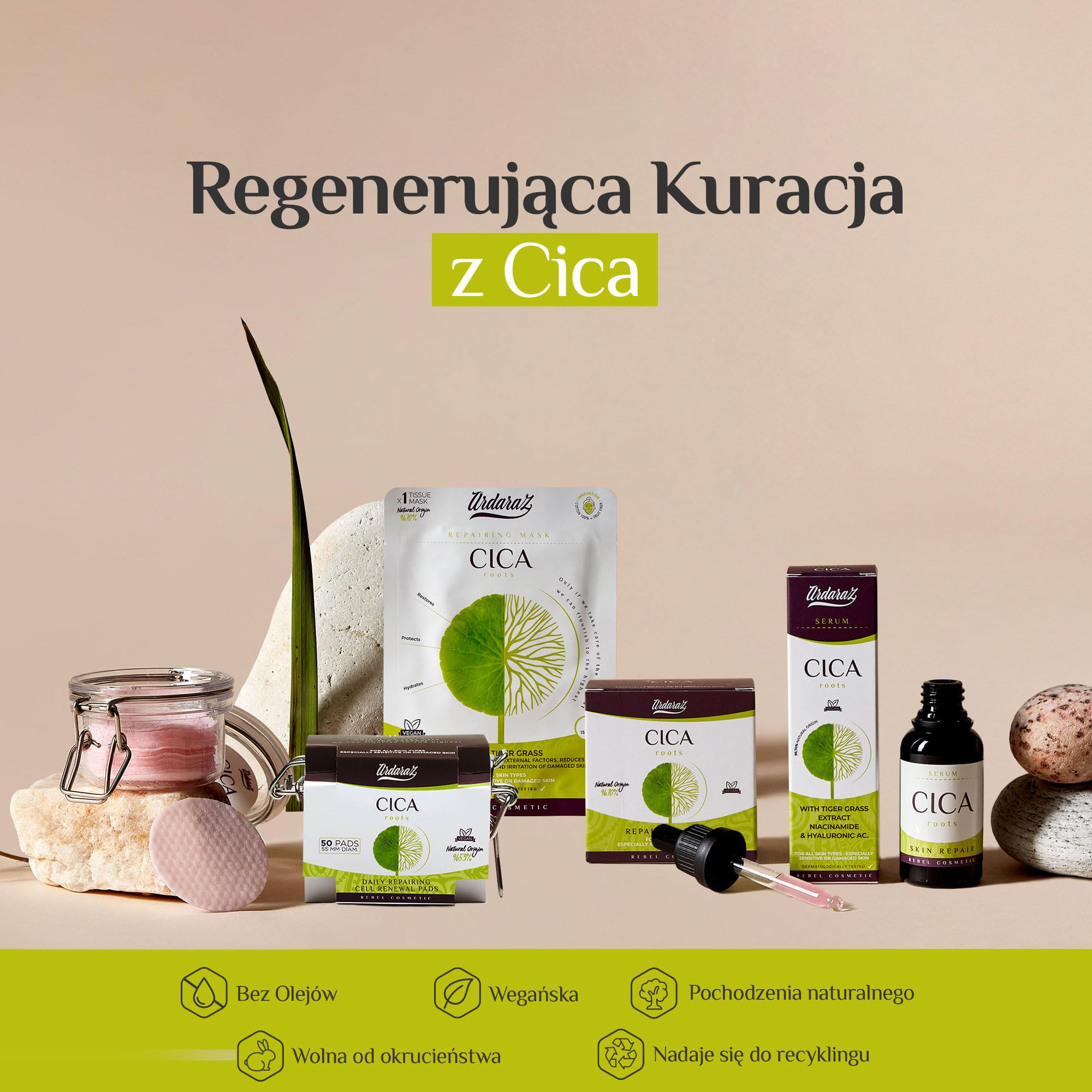 Zestaw regenerujący skórę z wąkrotką azjatycką i niacynamidem. Oryginalny zestaw upominkowy dla kobiet z płytkami złuszczającymi, serum, kremem, 5 maseczkami