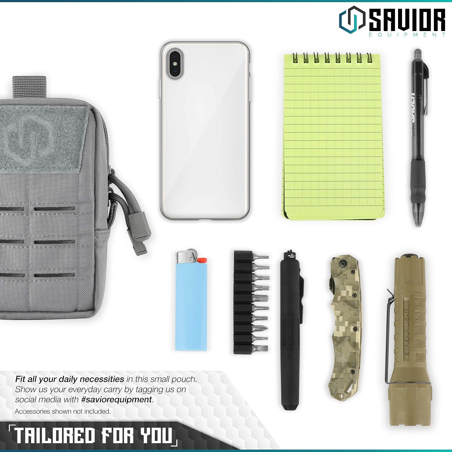 Savior Equipment Tactical MOLLE EDC Pouch Multi-Purpose Lightweight Ultra Compact Utility Waist Bag - Laser-Cut Style Design, 2-Pack