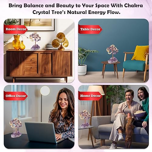 Miniatura 6 de Árbol de la vida con piedras preciosas de amatista, citrina, base amatista natural, alambre de cobre bonsái de energía positiva, feng shui, dinero,