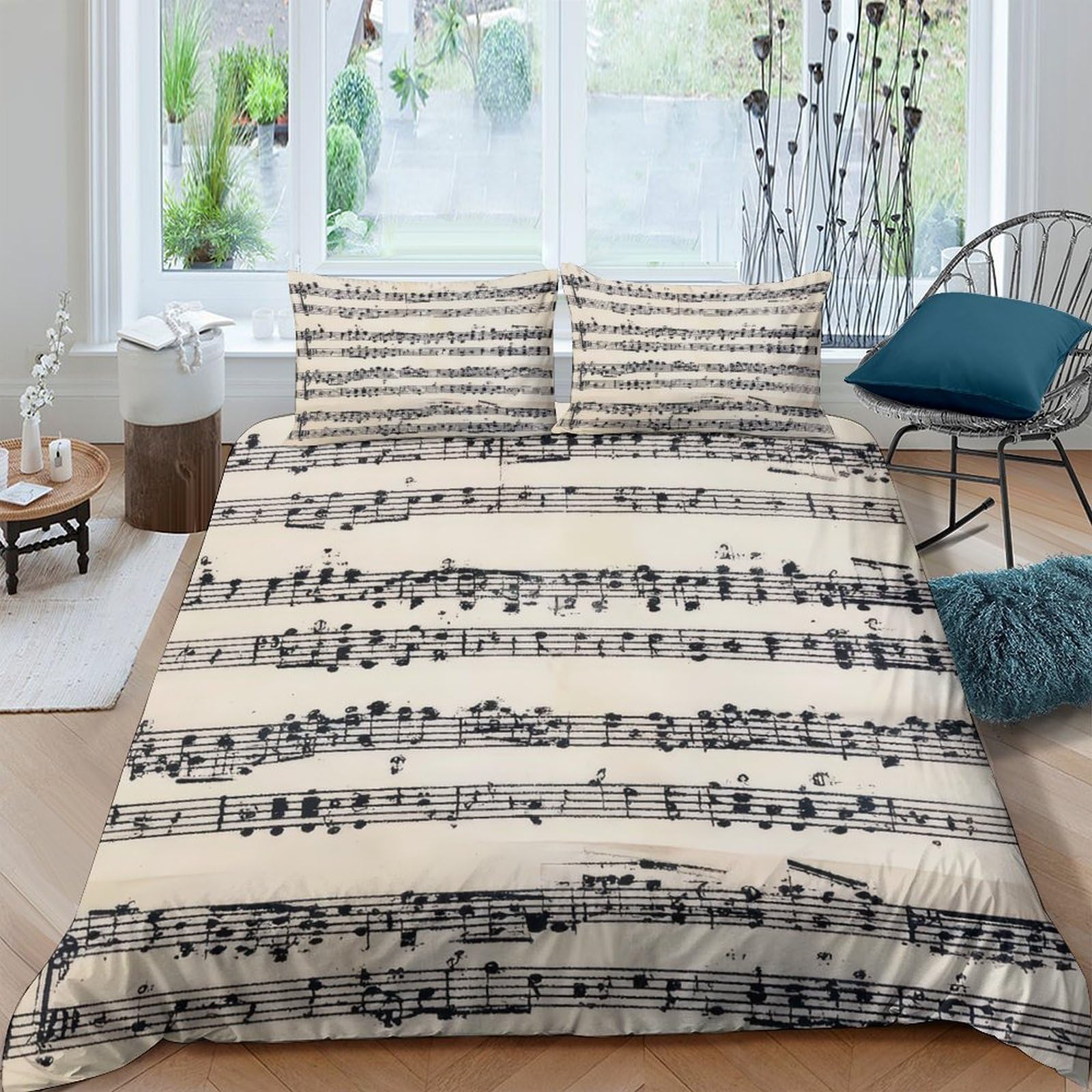 Ctjqhvkz Style-1 3D Printed Sheet Music Fitted Sheet Microfiber Soft Beige Notes Bed Cover For Bedroom Guest Room Mattress Protection Single（135X200cm）
