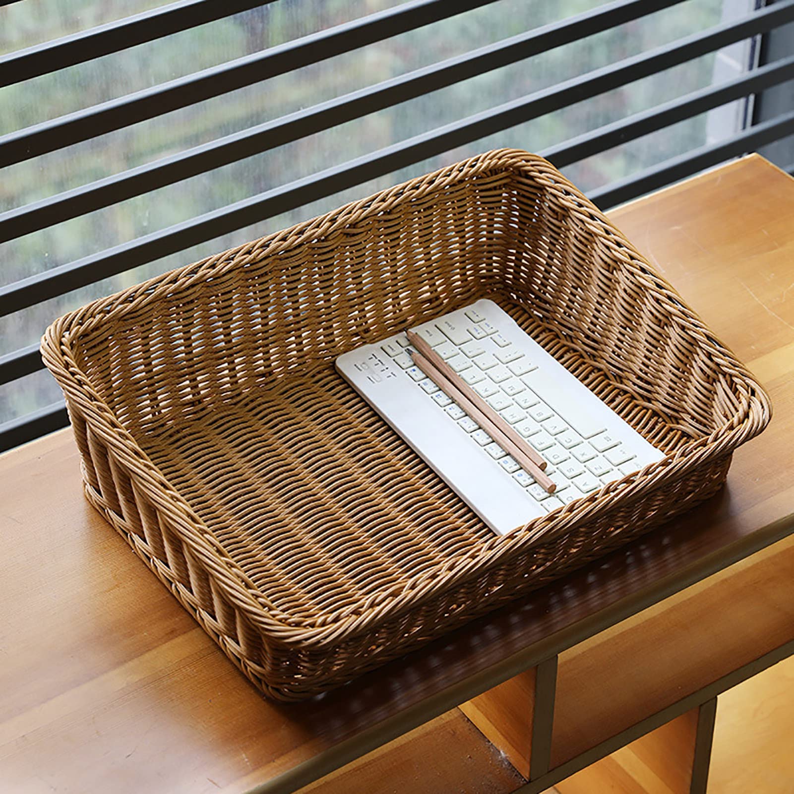 YUNRUI Weidenkorb-Set Aus PP – 2 Stapelbare Körbe (28,5 Cm & 24 Cm), Braun, Für Brot, Obst & Deko