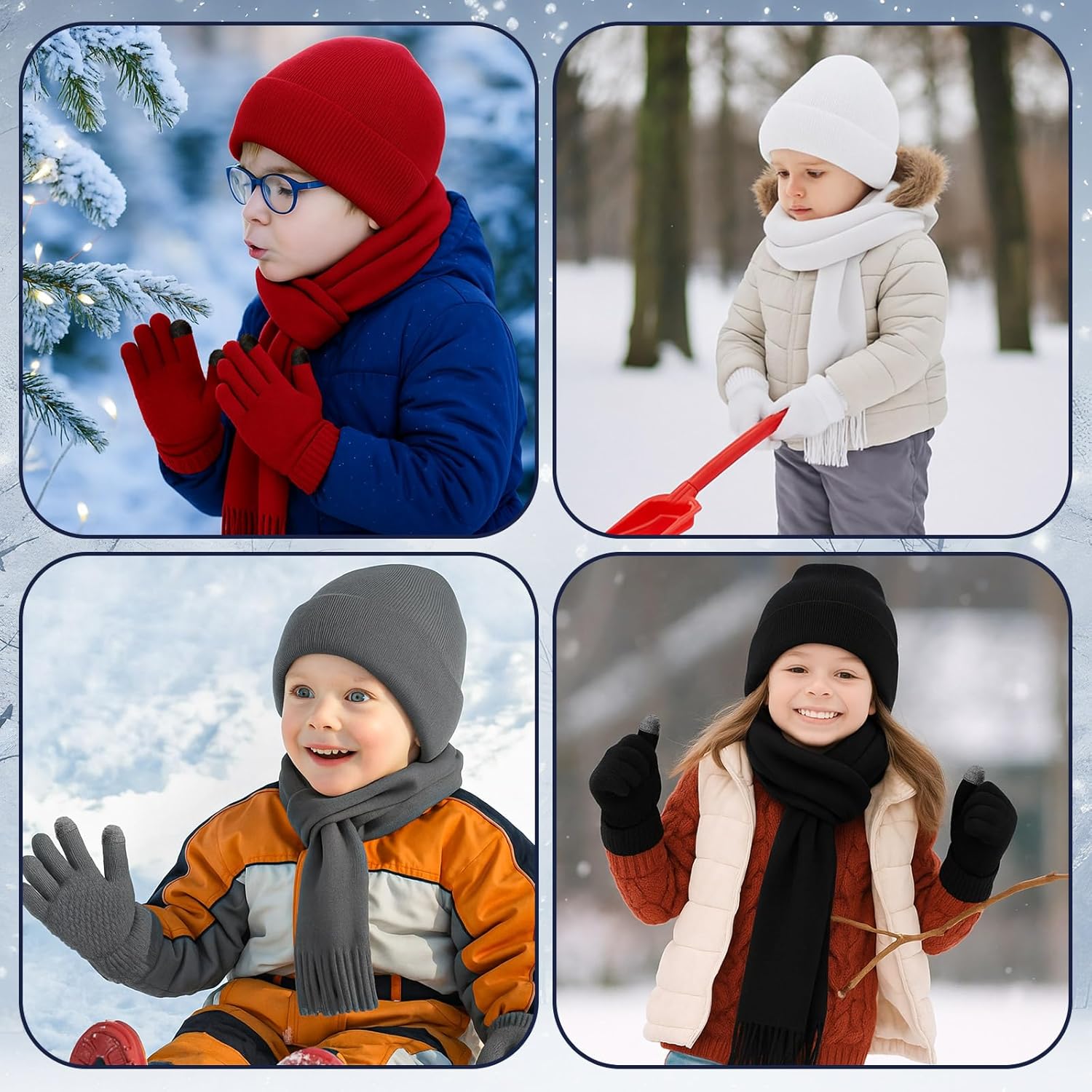 Bonuci 18 Pcs Kids Hat Scarf Gloves Winter Set Knit Beanie Soft Touchscreen Gloves Long Neck Warmer for Girls Children Boys - Image 6
