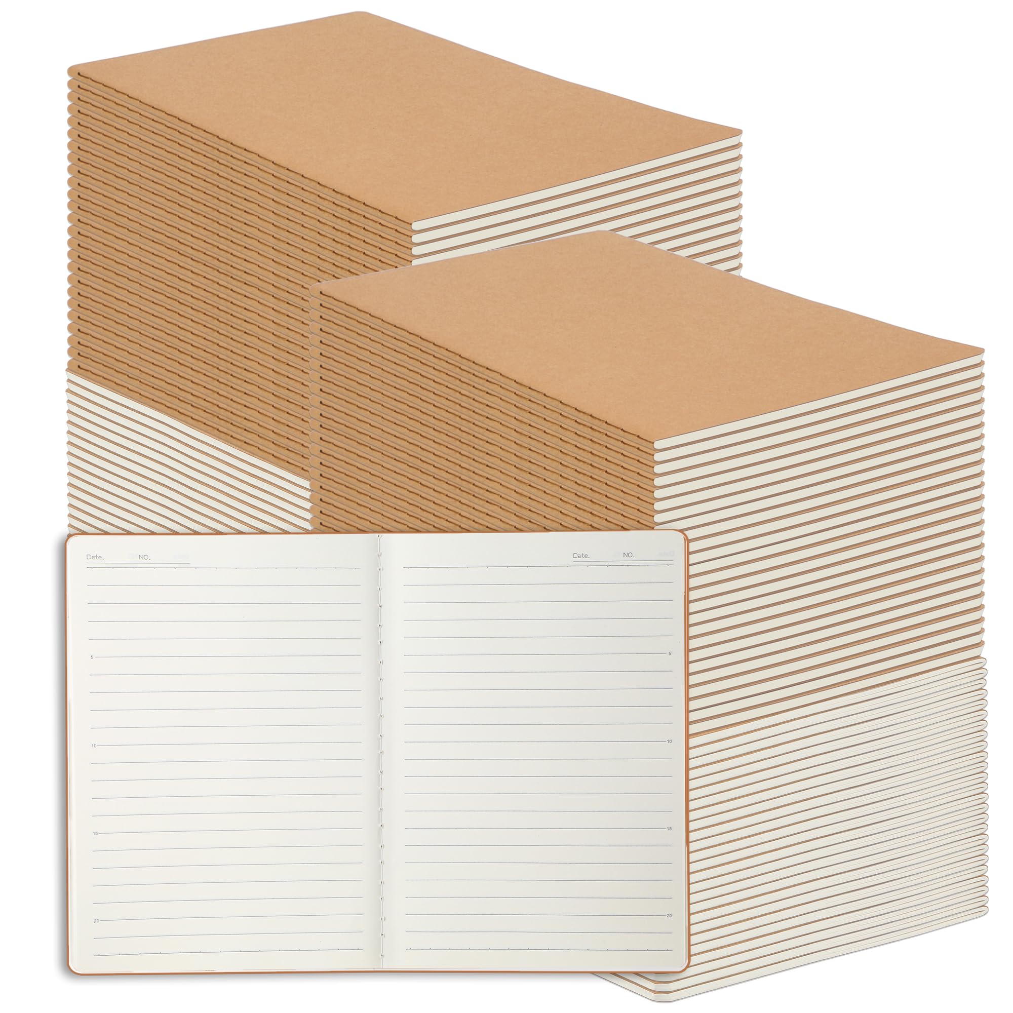 miikoul 100 Pack A5 Kraft Paper Notebook Lined Journal Bulk, 8.3 X 5.5 Inch, 60 Pages/30 Sheets, 80gsm, Travel Notebook Notepad for Adult, Students,