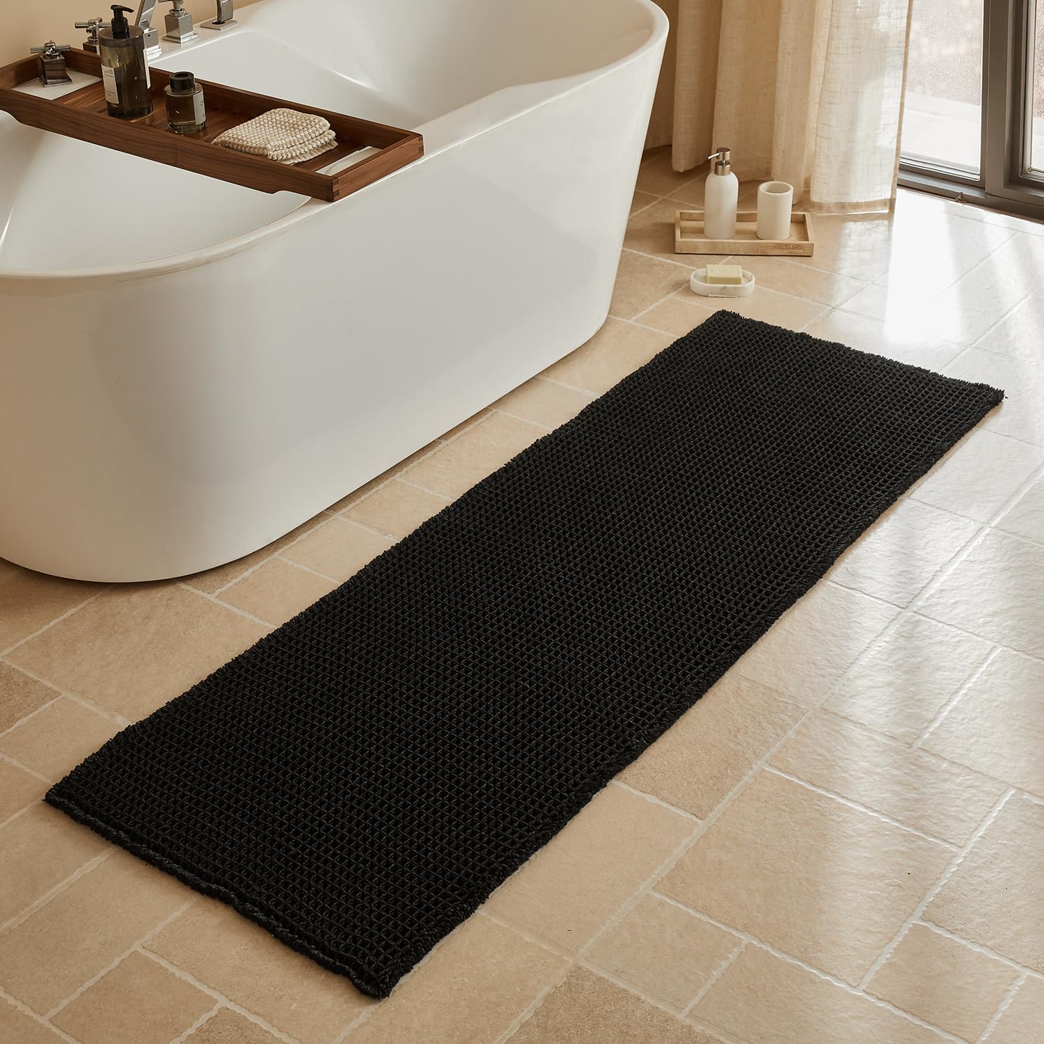 Triohero Waffle Runner Bath Mat - Long Bathroom Rugs Non Slip Washable, Ultra Soft Super Absorbent Quick Dry Boho Farmhouse Bathroom Decor, 24" x 72",