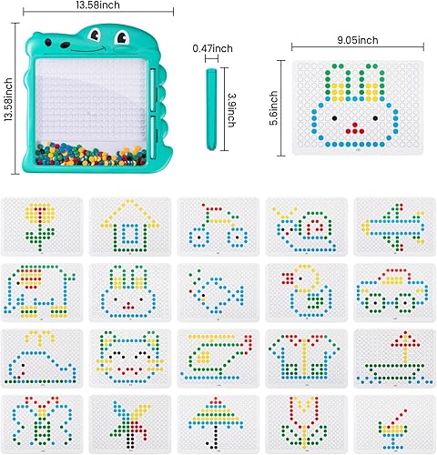 Miniatura 5 de Tablero de arte magnético de puntos para niños y niños pequeños, tablero de dibujo magnético con 2 bolígrafos, tablero de garabatos LED, juguetes