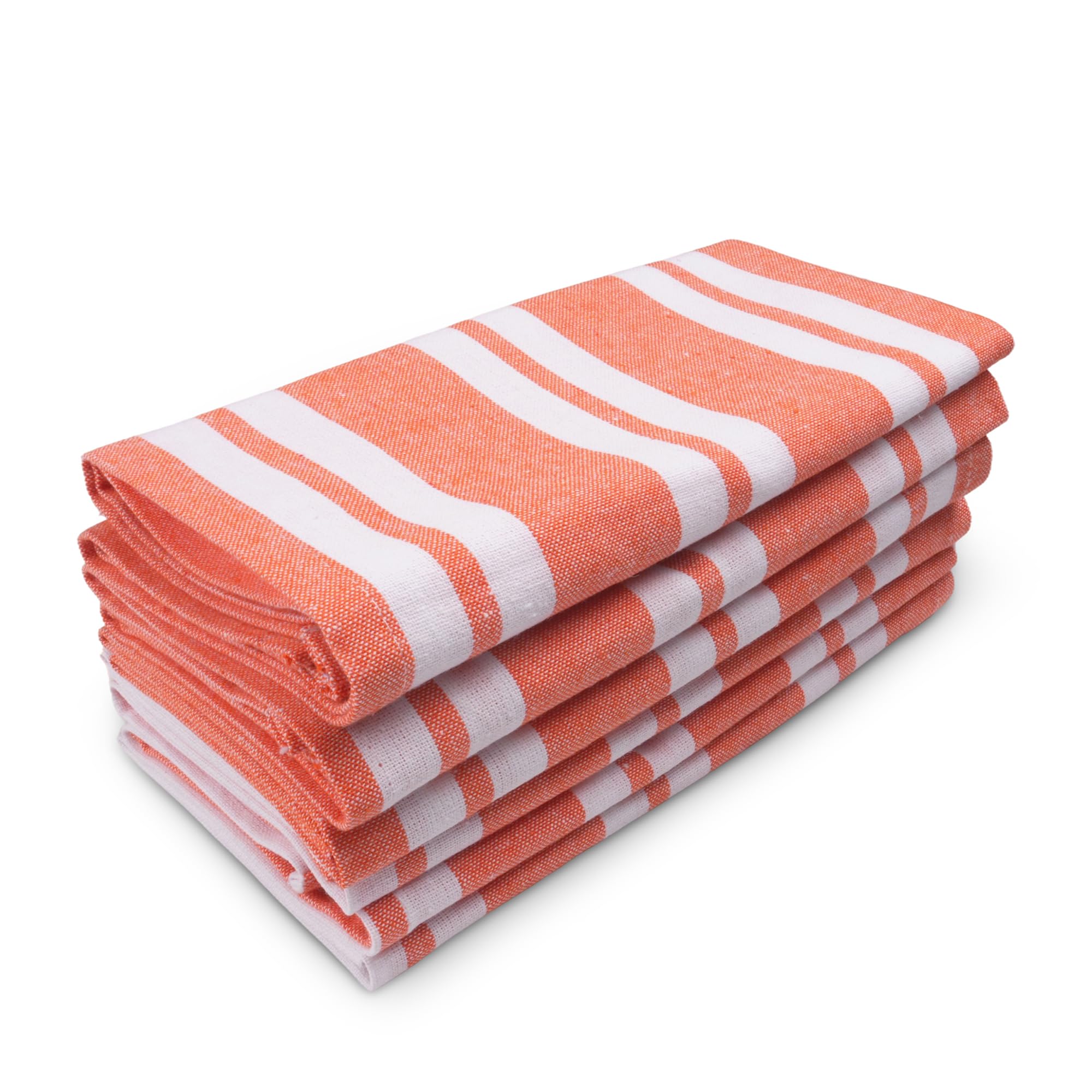 Encasa XO Cotton Cloth Napkins Set of 6, 17"x17" | Washable & Reusable Dinner Napkins White & Franca Orange Stripes Table Napkins for Farmhouse, Wedding, Holiday, Party & Everyday Dining