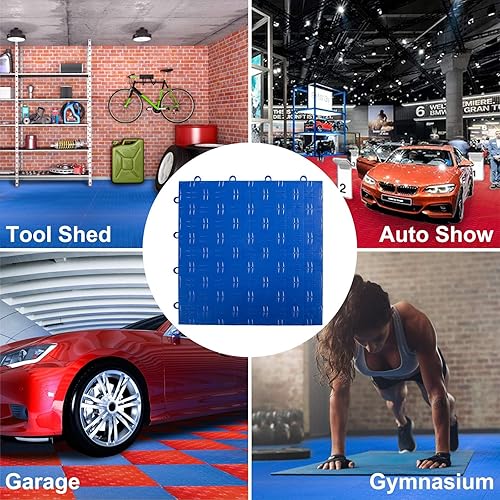 Miniatura 7 de VEVOR Suelo de garaje, azulejos de suelo entrelazados duraderos, paquete de 50, azulejos de garaje antideslizantes con placa de diamante, soporta