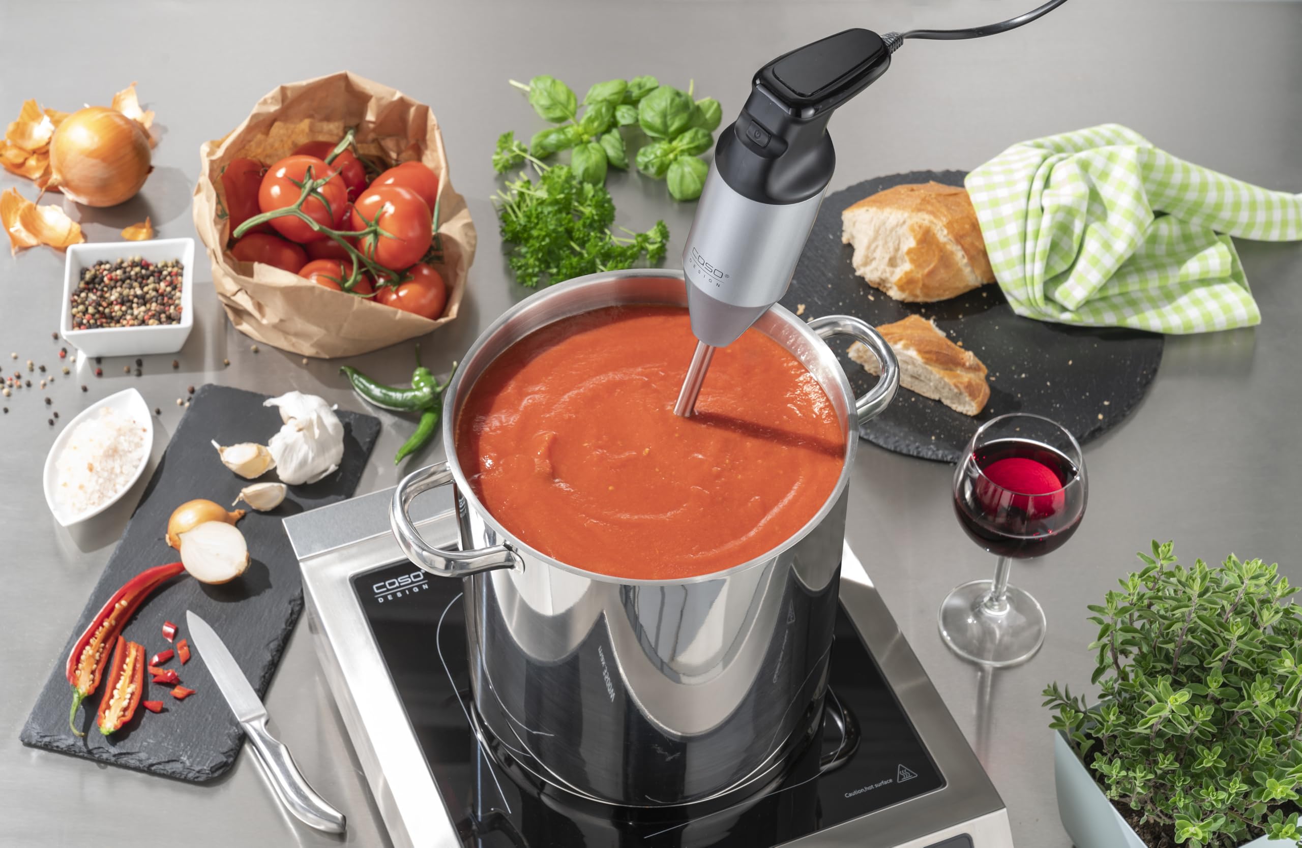 CASO HB 2400 Pro XL Mixeur plongeant - 24 000 tr/min, Puissant & Silencieux, Accessoires inclus pour mixer, mélanger, fouetter & plus, Tige de 29 cm en acier inoxydable