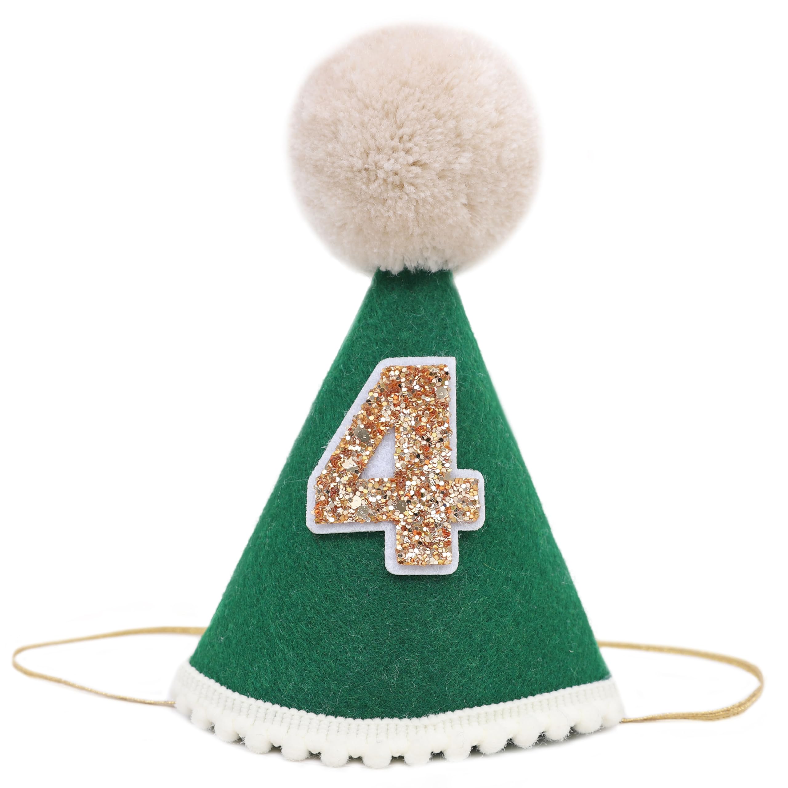 WAOUH Green 4th Birthday Hat - Football four Years Old Birthday Decorations,Glitter Number 4 Birthday Hat,Football Green Cone Hat Photo Props,Cake Smash Party Hat Decorations With Pom Ball