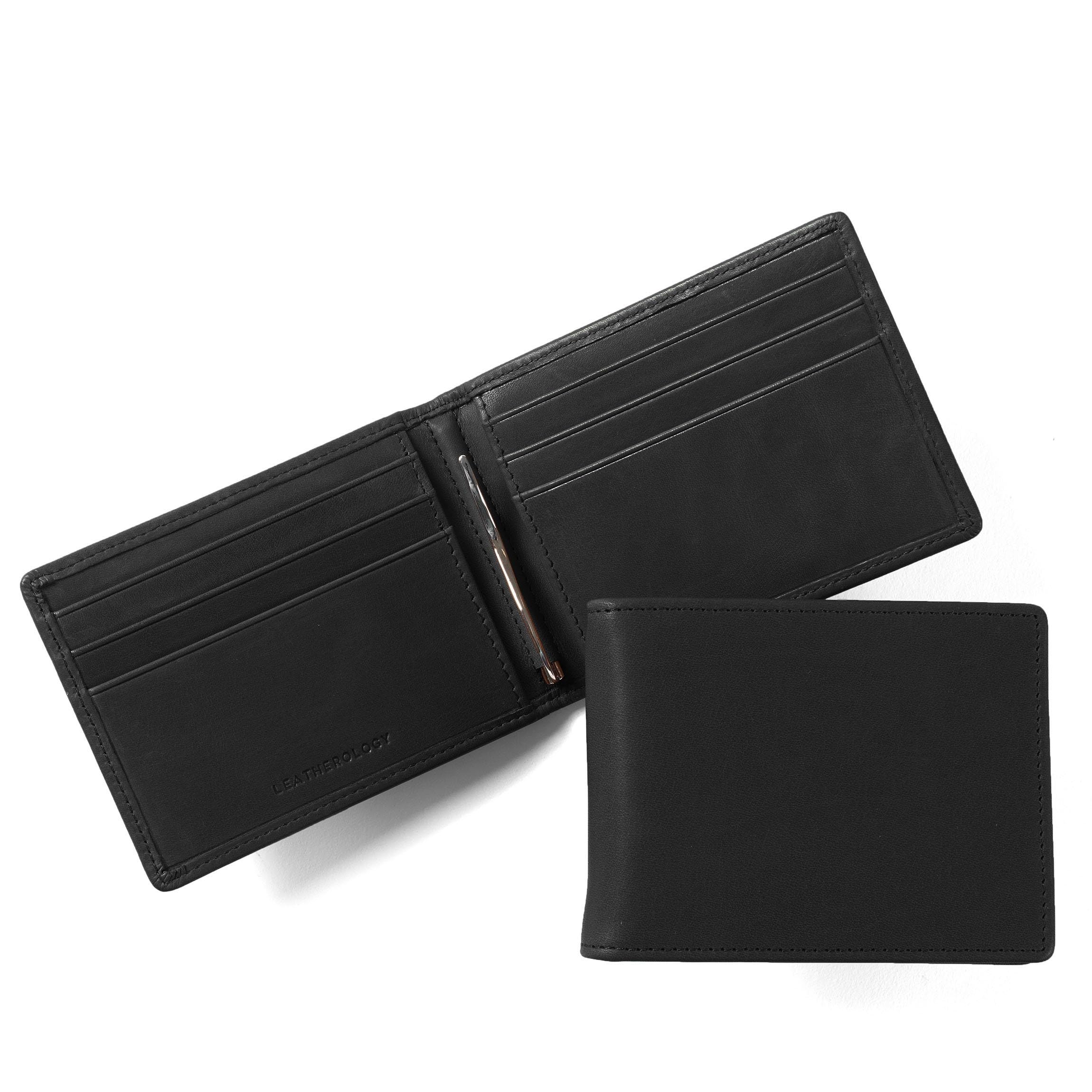 Leatherology Premium Black Oil Men's Slim Bifold Wallet with Money Clip, RFID Available, Full Grain Leather