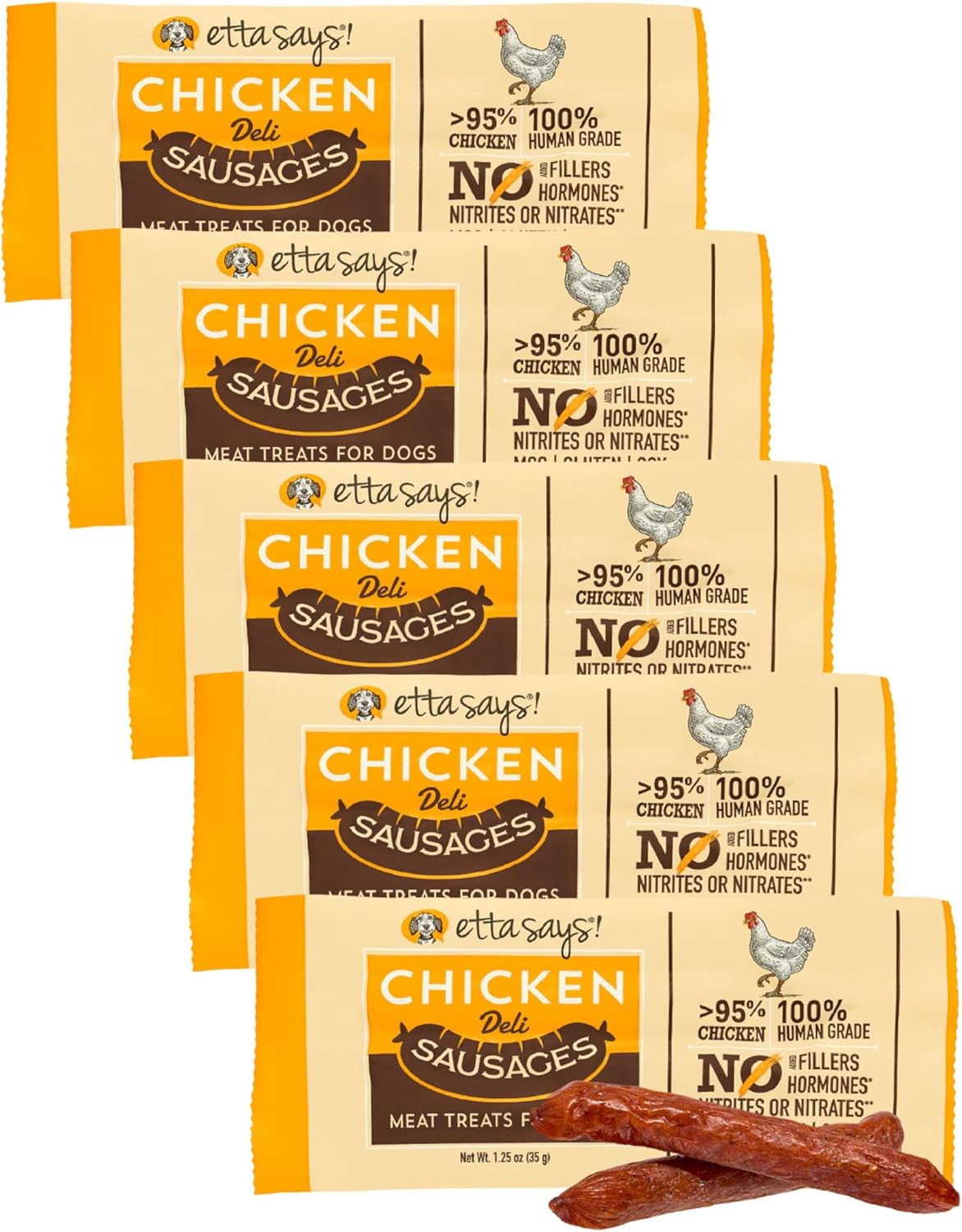etta says! Deli Sausages - Premium All Natural Chicken Meat Treats for Dogs - High Protein Dog Chews - Human Grade - Made in The USA (6 Count Pack of 1)