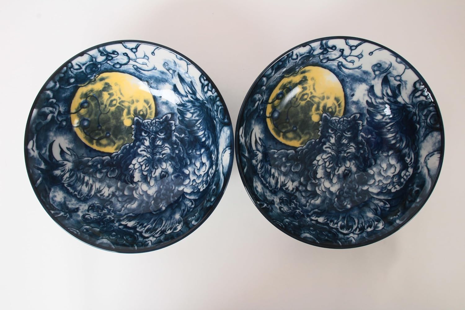 Mino ware Japanese Ceramics Pair Ramen Noodle Donburi Bowl (set of two) Moonlight Owl made in Japan (Japan Import) MTD001 image 3