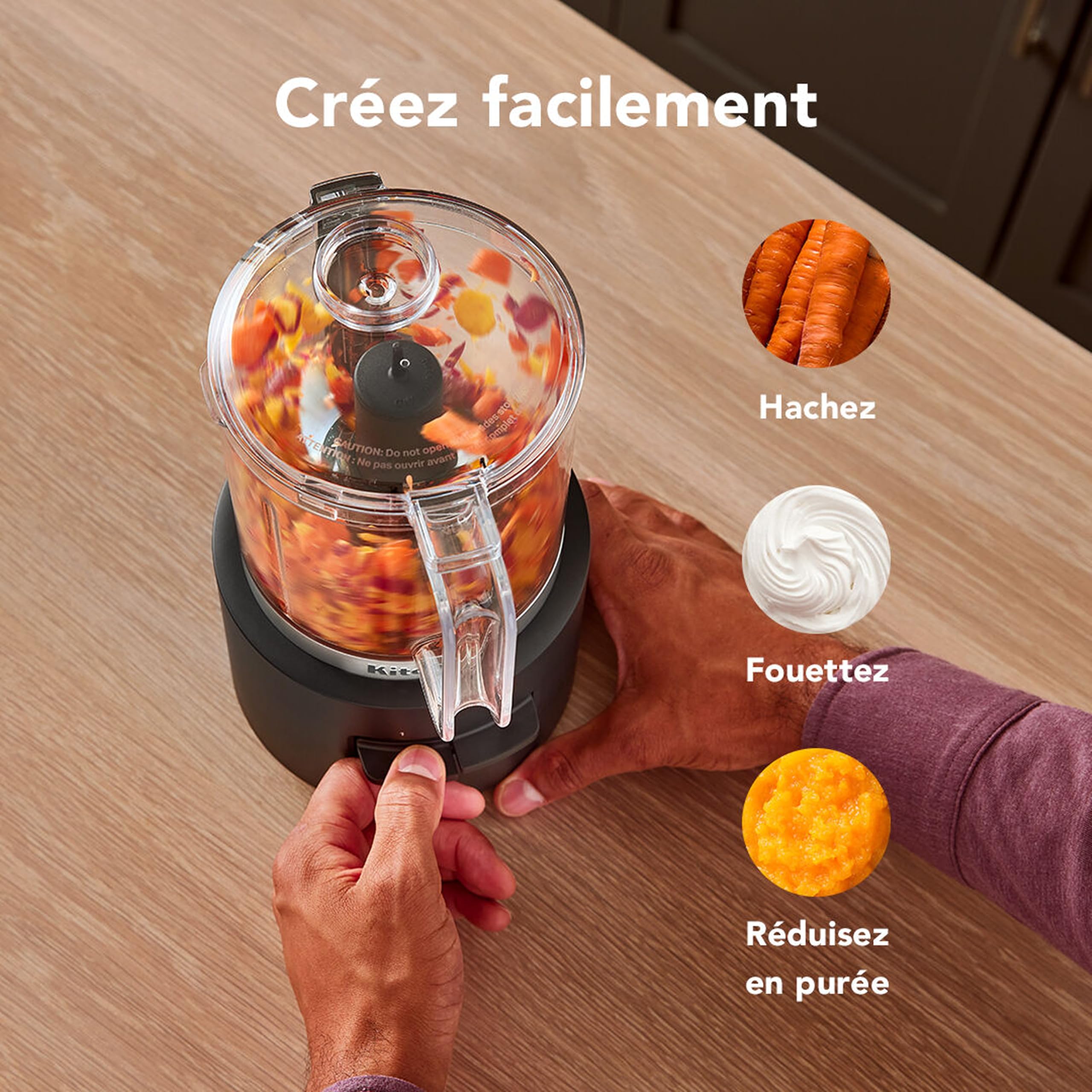 Kitchenaid Hachoir sans fil - Go Cordless - Mini robot culinaire portable pour hacher ou purer des fruits, légumes et herbs - 2 Vitesses et pulse - Lame et fouet - 1,18 L - Noir - Sans batterie