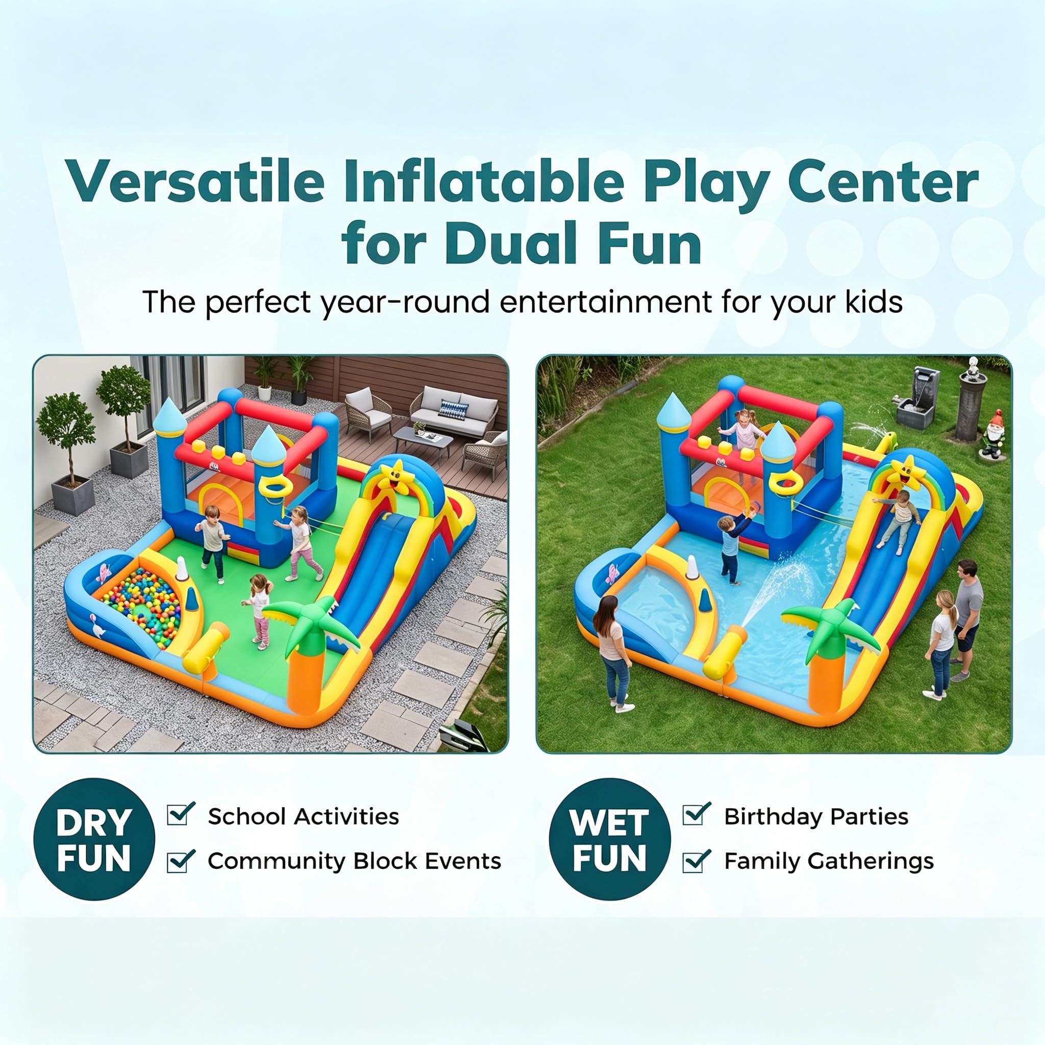 GIANTEX Castello Gonfiabile per Bambini 3+ Anni, Grande Parco Acquatico, in Tessuto Oxford, 2 Piscine, Scivolo, Trampolino, Parete da Arrampicata, Palle, Borsa da Trasporto, per Esterno, Interno