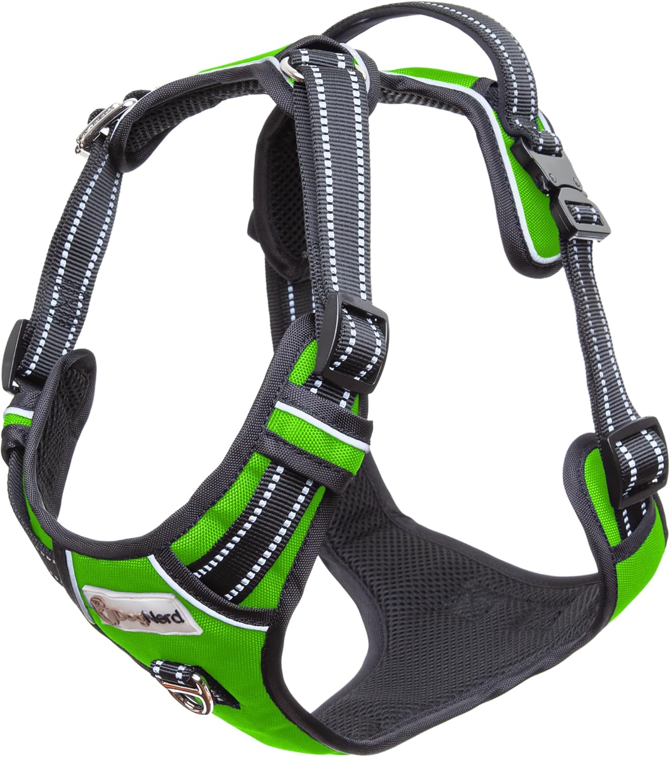 Premium Adjustable Full Coverage Vest/Harness for Large (50-90lbs) Dogs - Metal Clips, Padded Handle, 2 Leash Clips, Durable Oxford Fabric, Reflective Trim - No Choke, No Pinch (Lime Green)