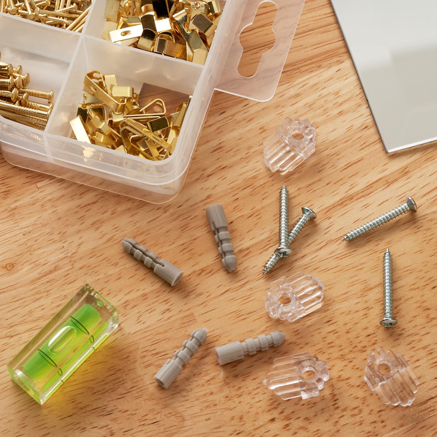 Picture and Mirror Hanging Kit Assortment – Hardware Supplies to Hang a Picture, Canvas, or Painting – Assortment of Hooks, Wire, Nails, and Sawtooth Hangers – Suitable for Drywall and Masonry Hanging