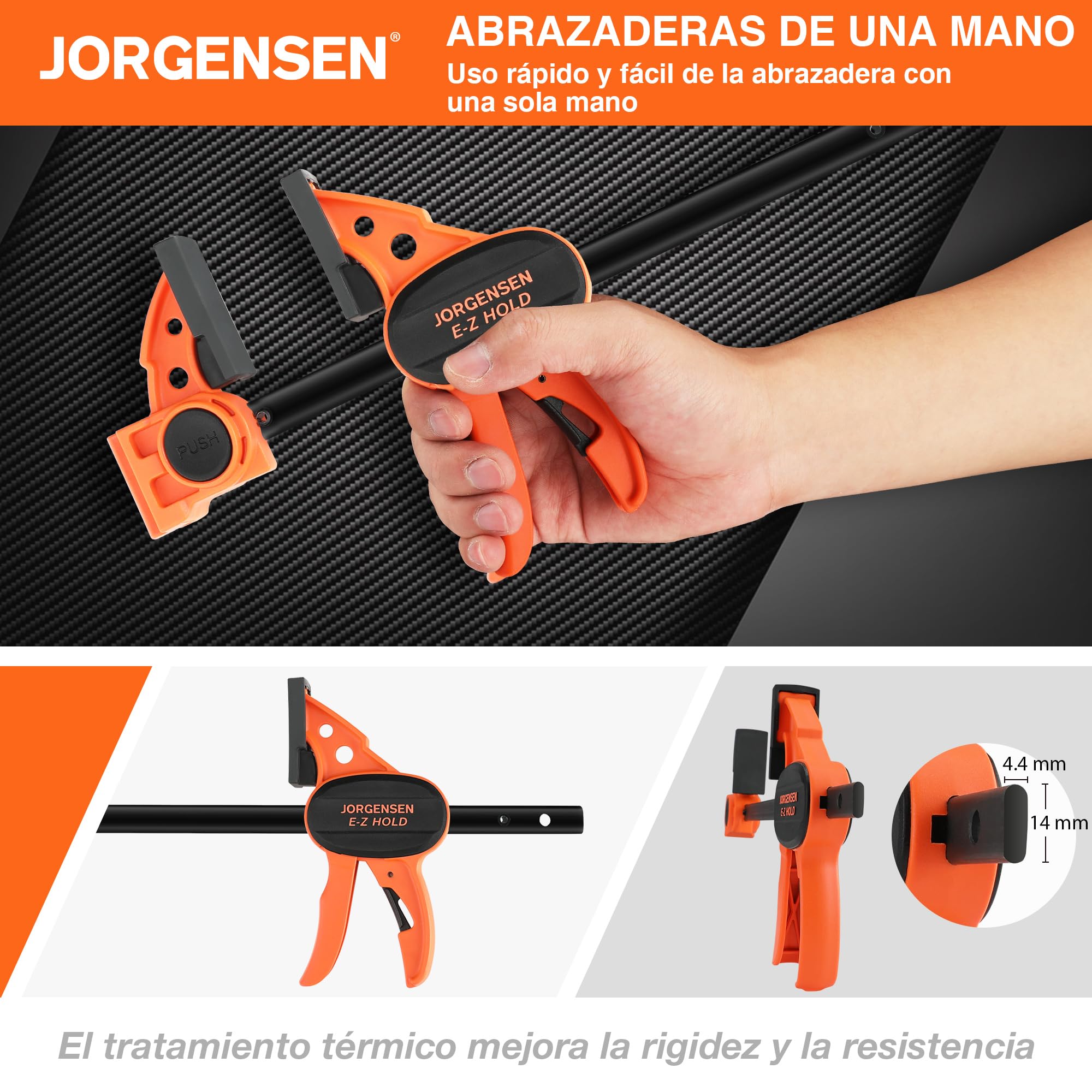 JORGENSEN 4-piezas Juego de Sargento de Madera de 150mm, Sargentos para Carpintería de Potencia 68kg, Sargentos de Barra para Herramientas y Madera