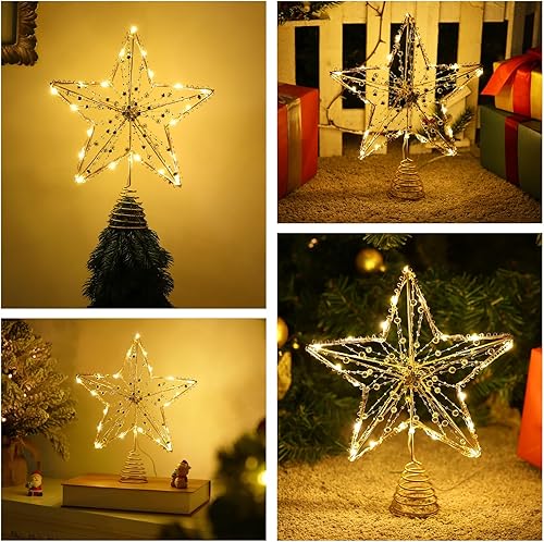 Miniatura 7 de Lewondr Decoración para árbol de Navidad, con control remoto por USB, 11.8 pulgadas, con luces y cuentas, temporizador de 6 horas, decoración de