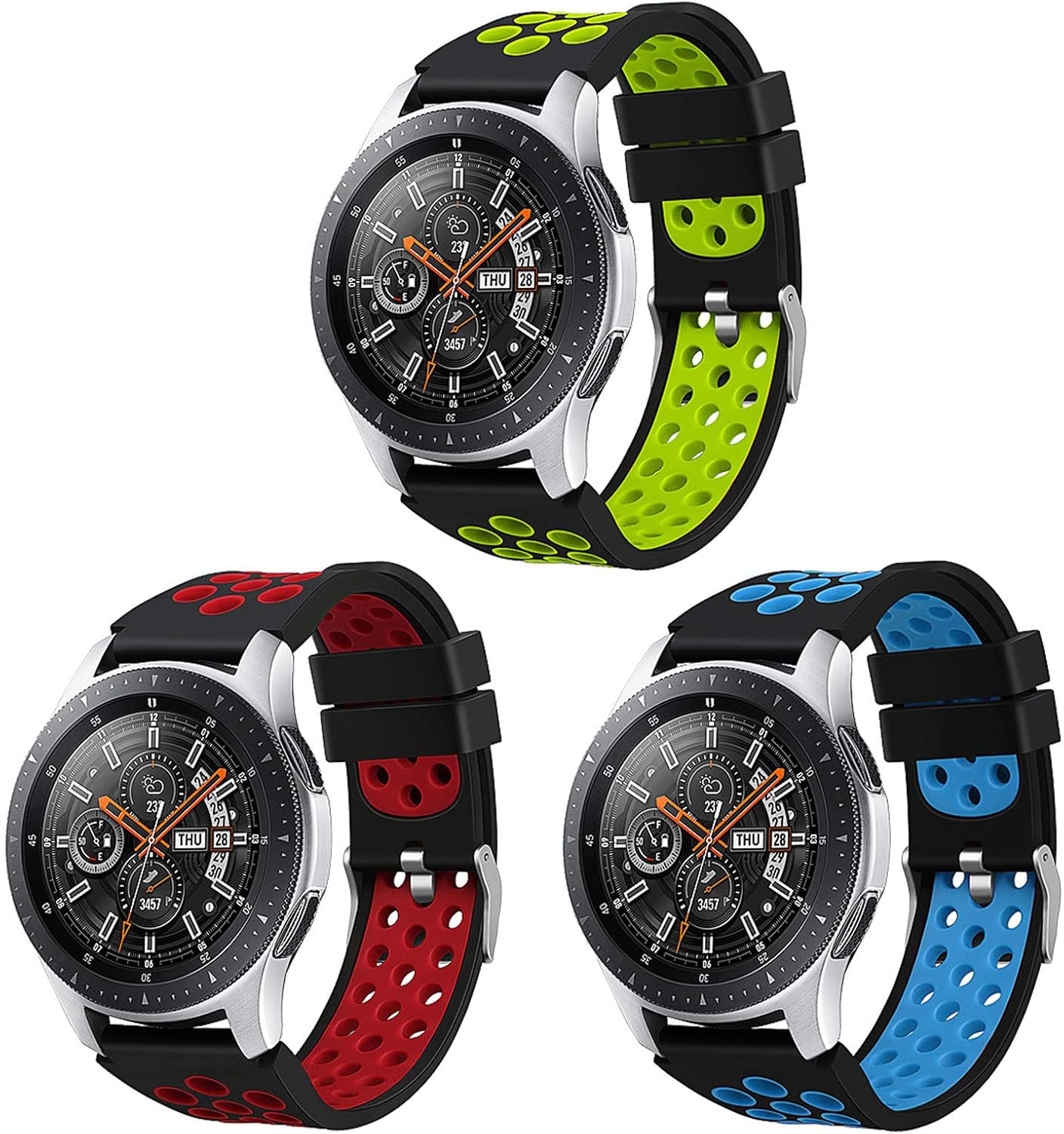 Hagibis Compatible Samsung Galaxy Watch 46mm Band/Samsung Gear S3 Frontier/Samsung Gear S3 Classic Watch Band, 22mm Replacement Silicon Band (3 Colors-G)